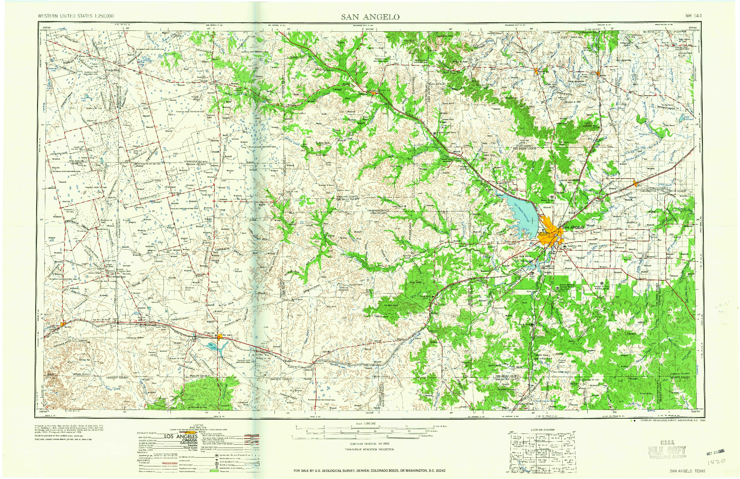 USGS 1:250000-SCALE QUADRANGLE FOR SAN ANGELO, TX 1965