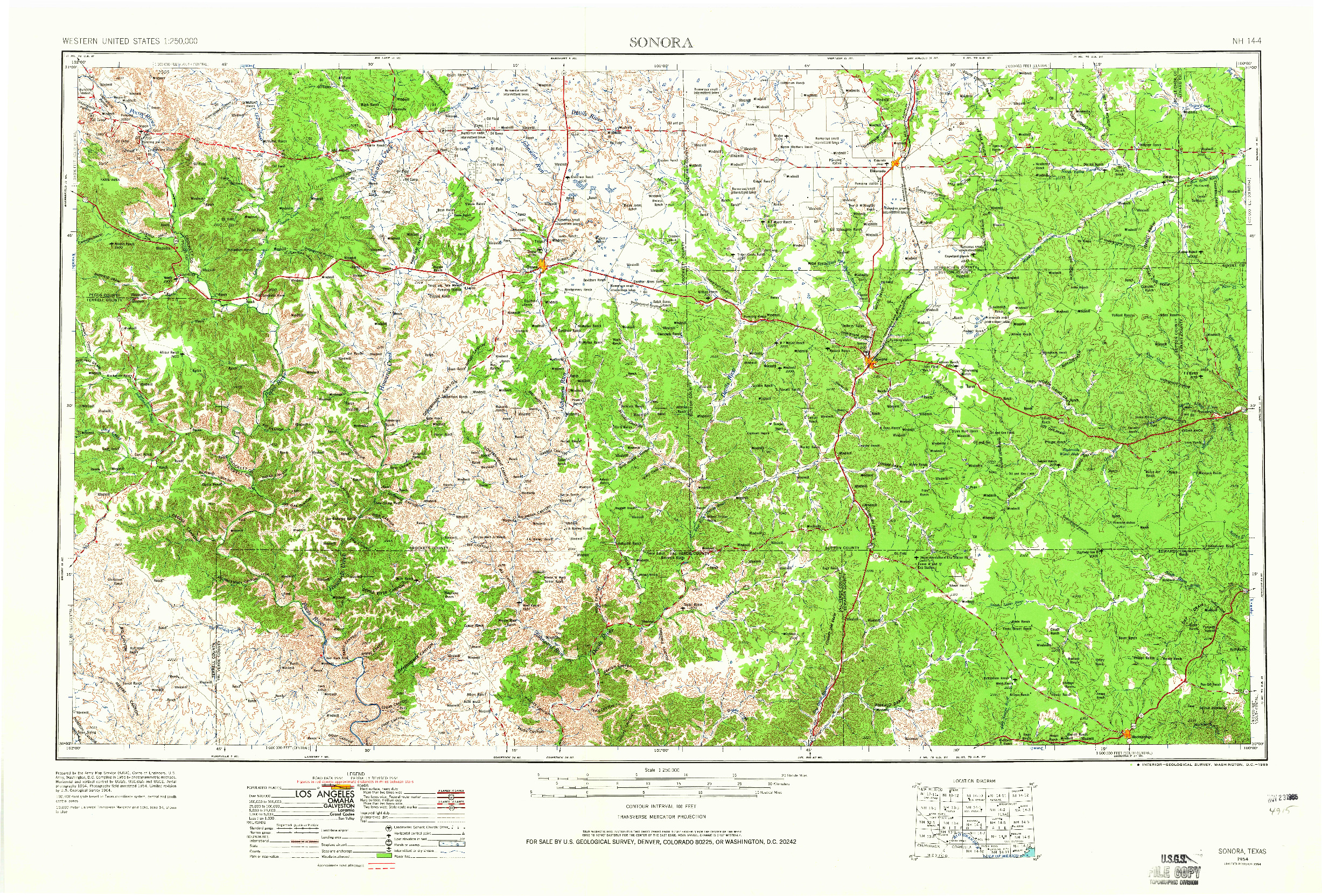 USGS 1:250000-SCALE QUADRANGLE FOR SONORA, TX 1954