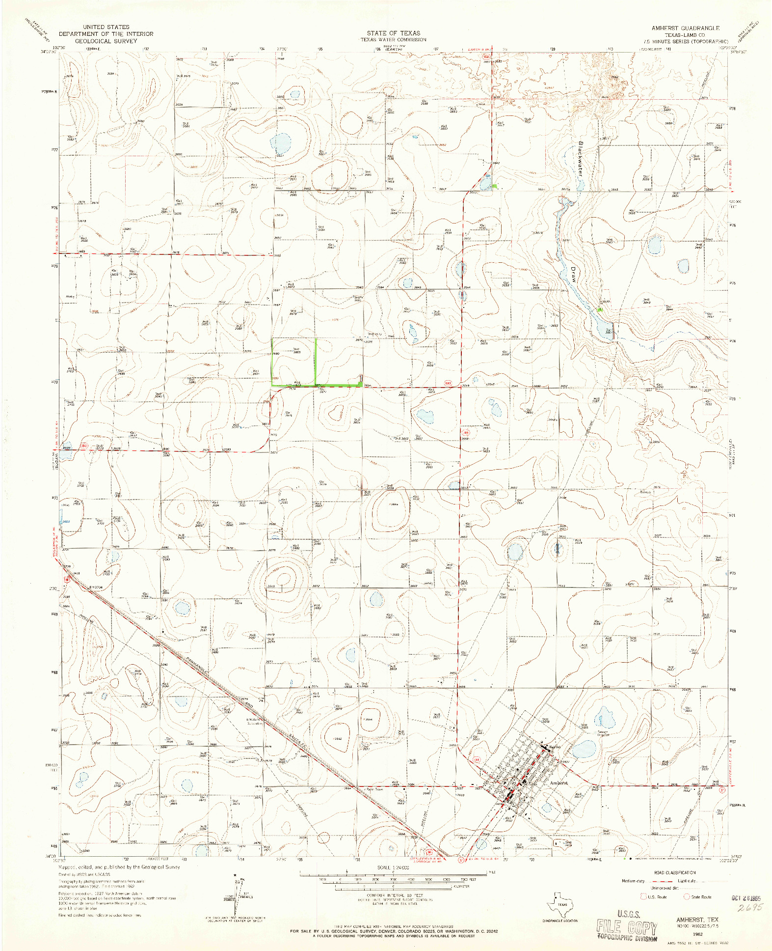 USGS 1:24000-SCALE QUADRANGLE FOR AMHERST, TX 1962
