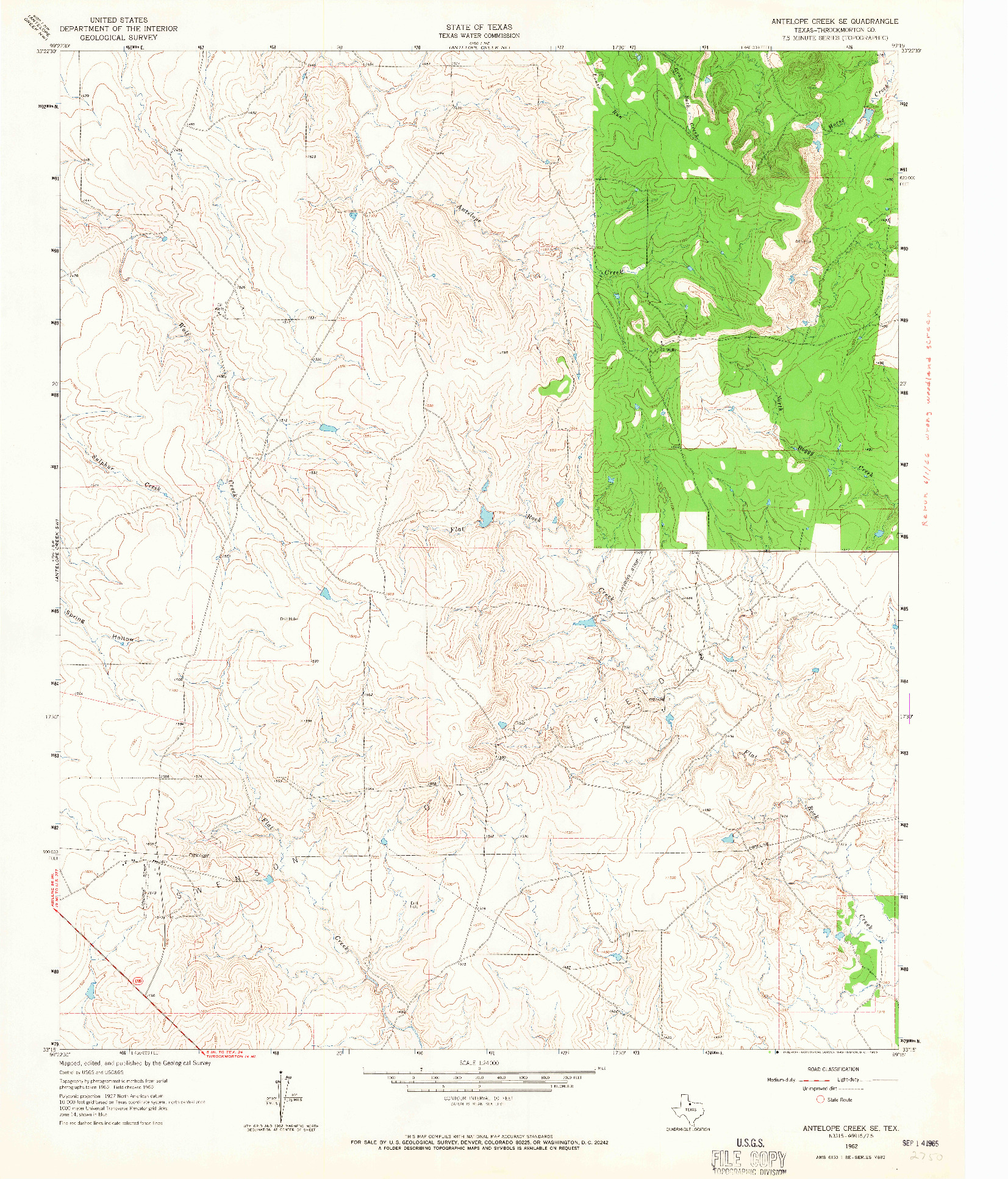 USGS 1:24000-SCALE QUADRANGLE FOR ANTELOPE CREEK SE, TX 1962