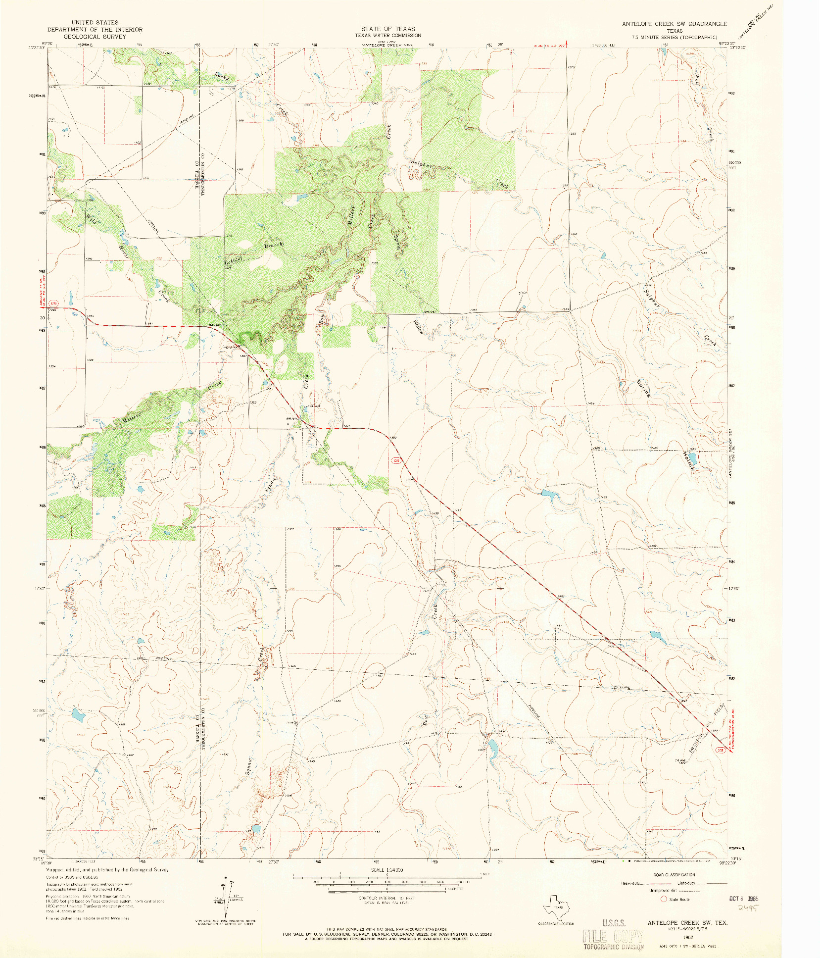 USGS 1:24000-SCALE QUADRANGLE FOR ANTELOPE CREEK SW, TX 1962