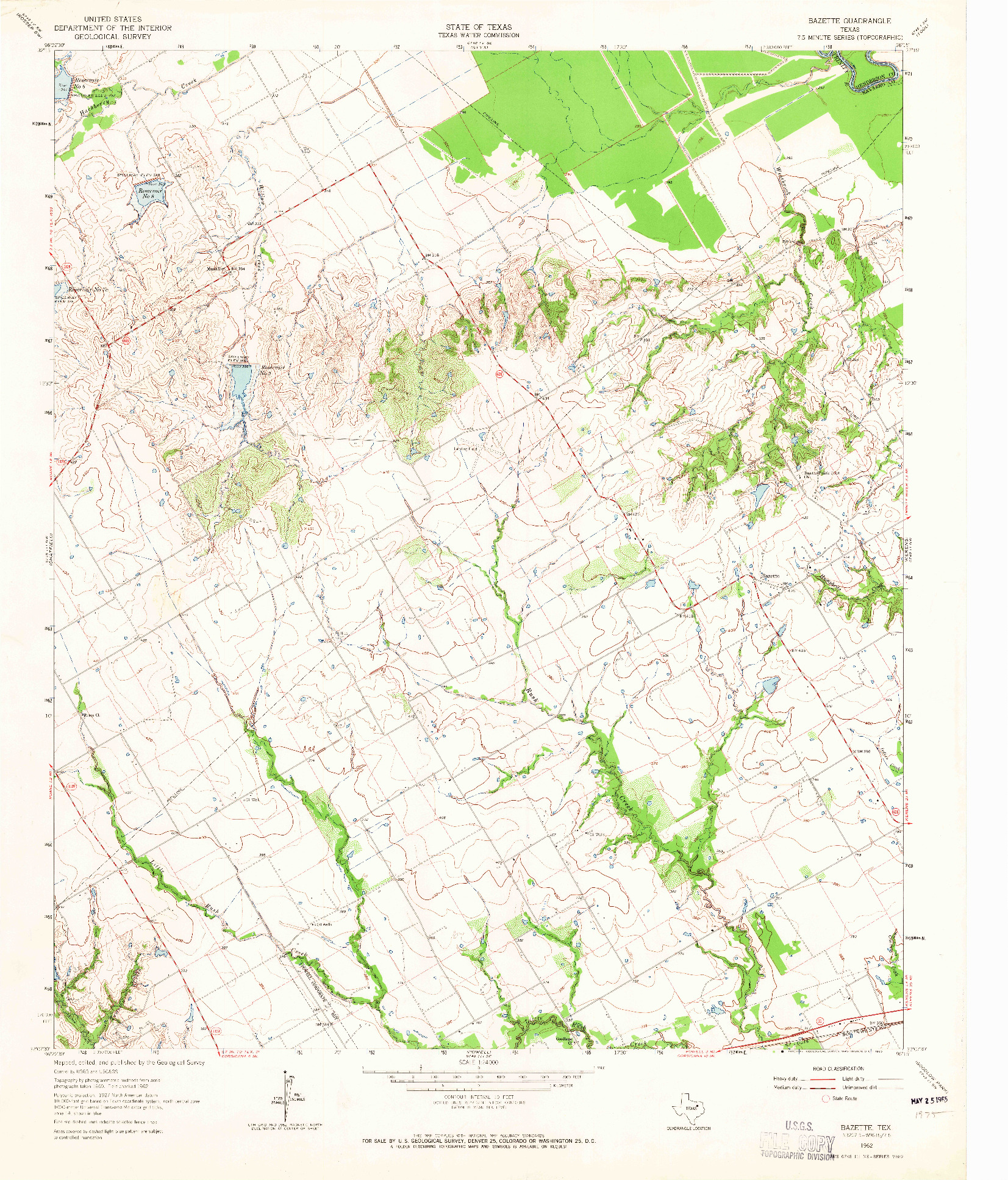 USGS 1:24000-SCALE QUADRANGLE FOR BAZETTE, TX 1962