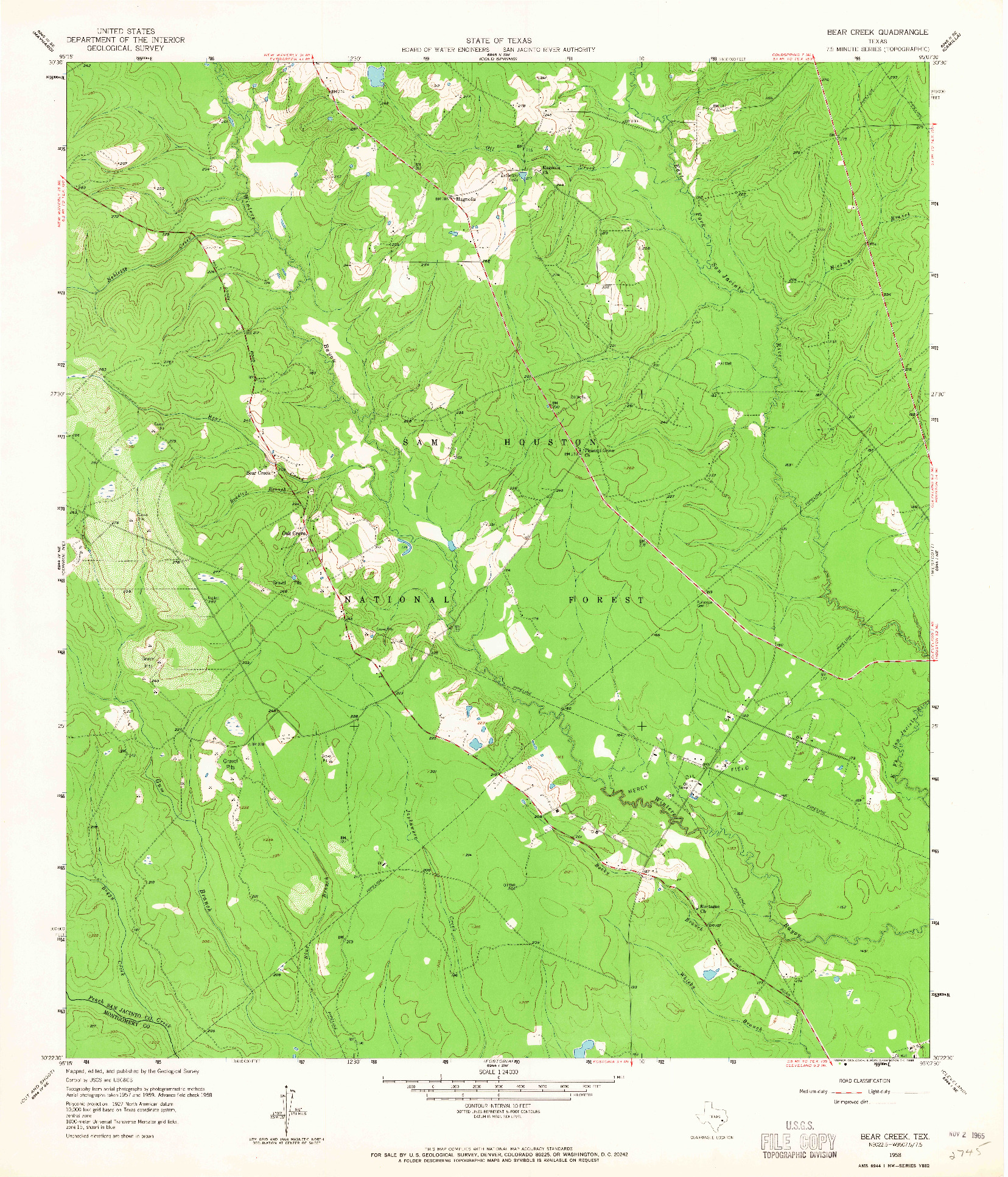 USGS 1:24000-SCALE QUADRANGLE FOR BEAR CREEK, TX 1958