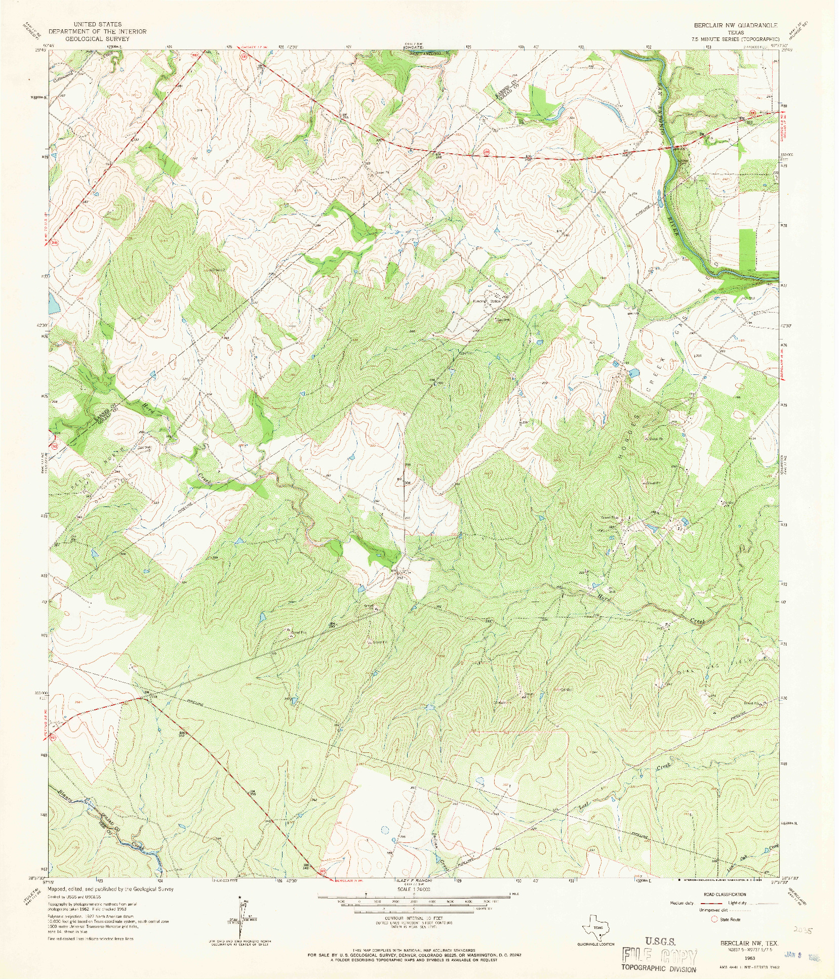 USGS 1:24000-SCALE QUADRANGLE FOR BERCLAIR NW, TX 1963