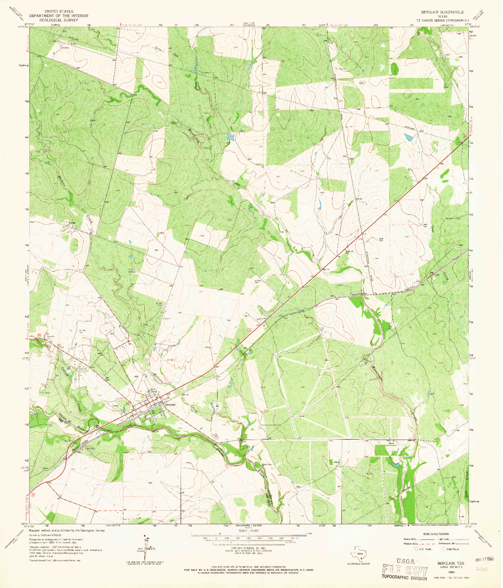 USGS 1:24000-SCALE QUADRANGLE FOR BERCLAIR, TX 1963