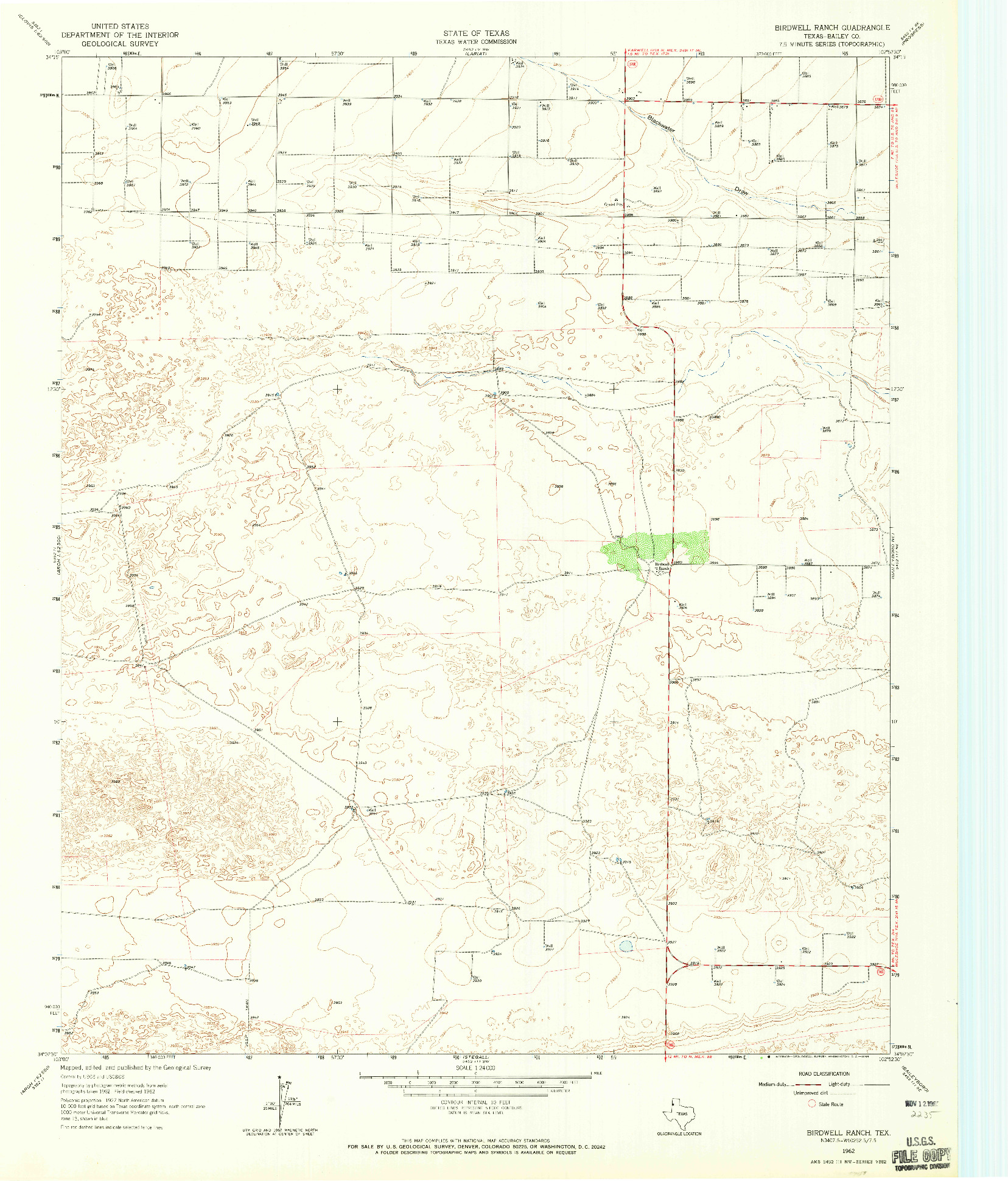 USGS 1:24000-SCALE QUADRANGLE FOR BIRDWELL RANCH, TX 1962