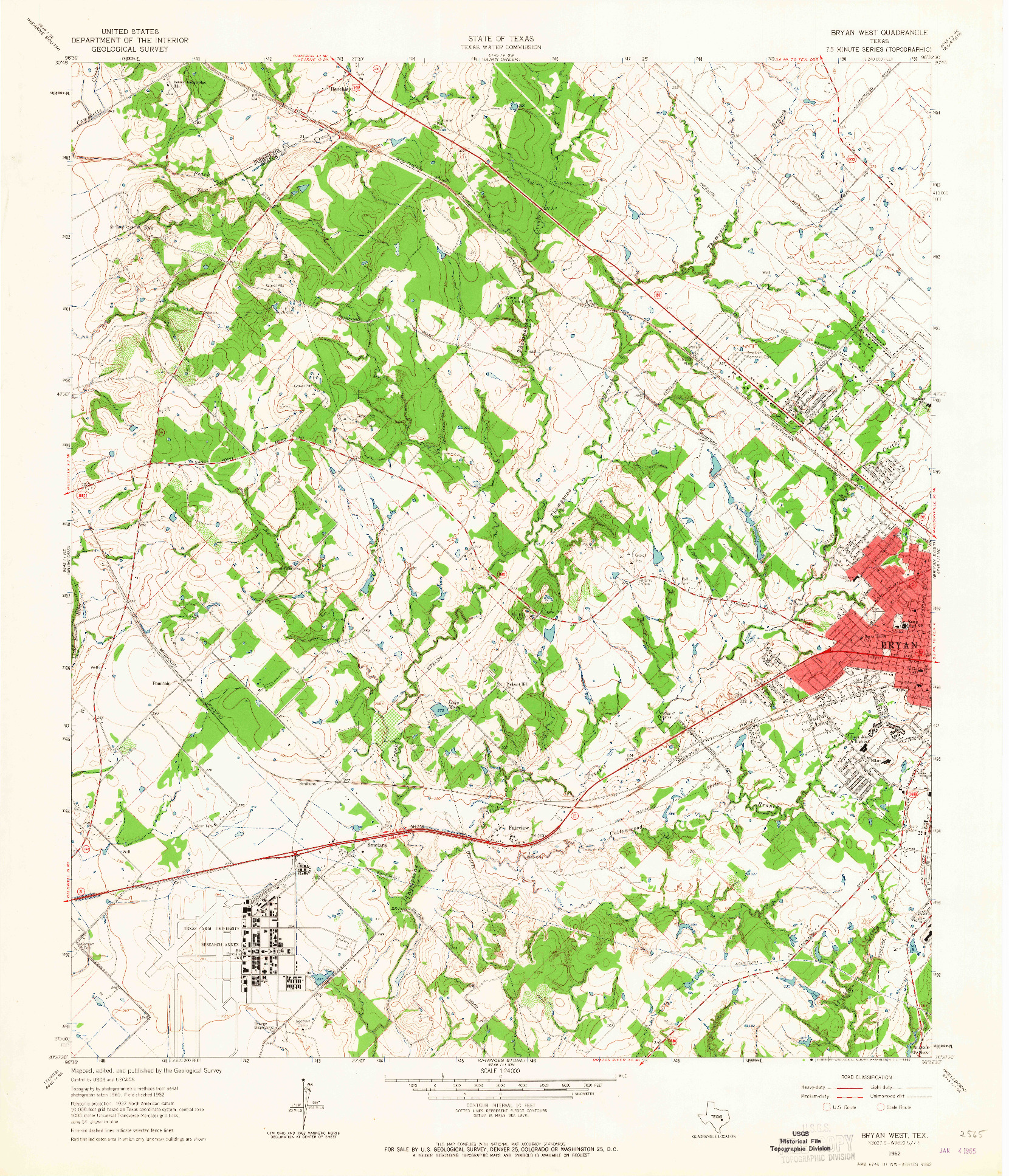 USGS 1:24000-SCALE QUADRANGLE FOR BRYAN WEST, TX 1962