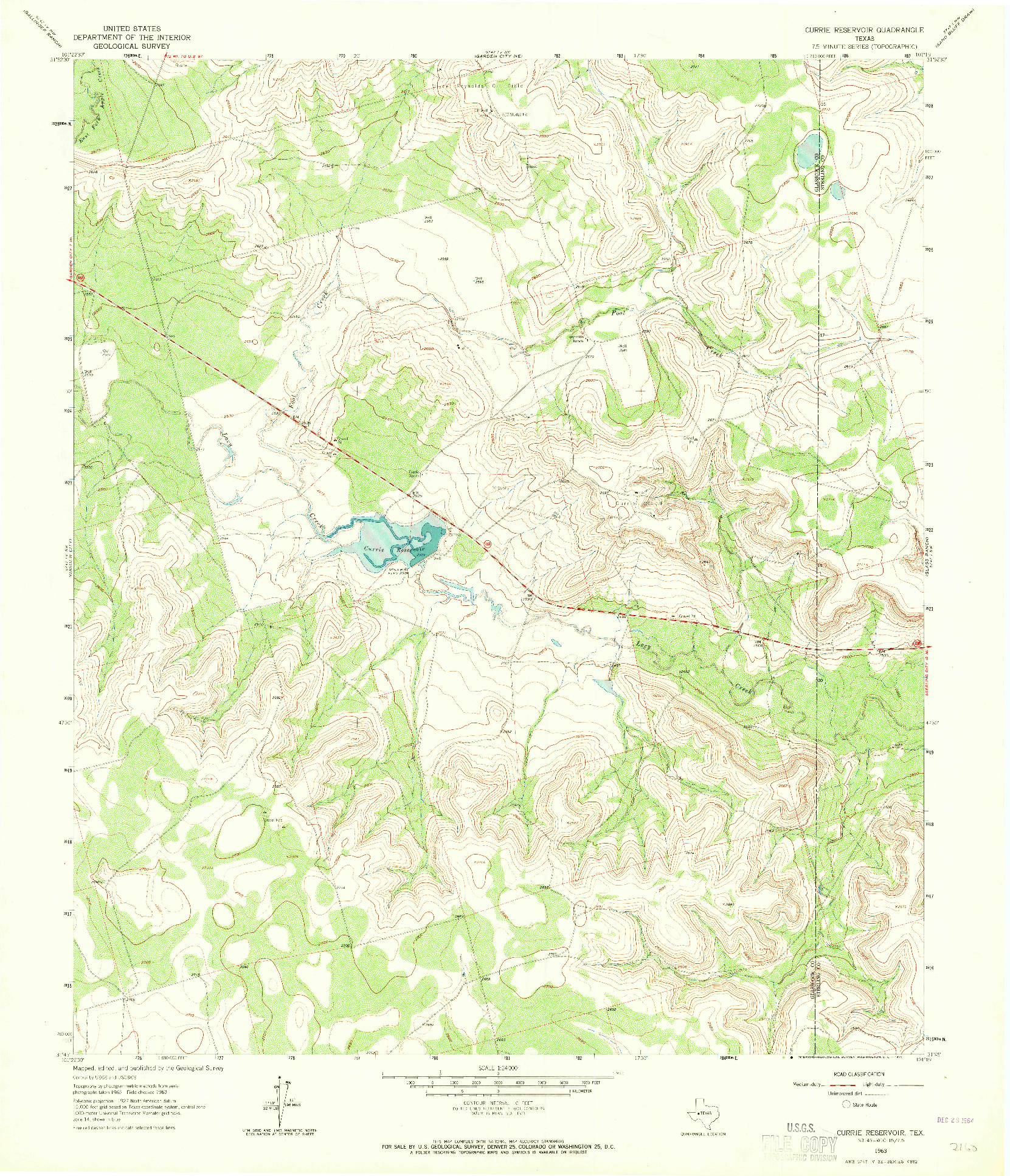 USGS 1:24000-SCALE QUADRANGLE FOR CURRIE RESERVOIR, TX 1963