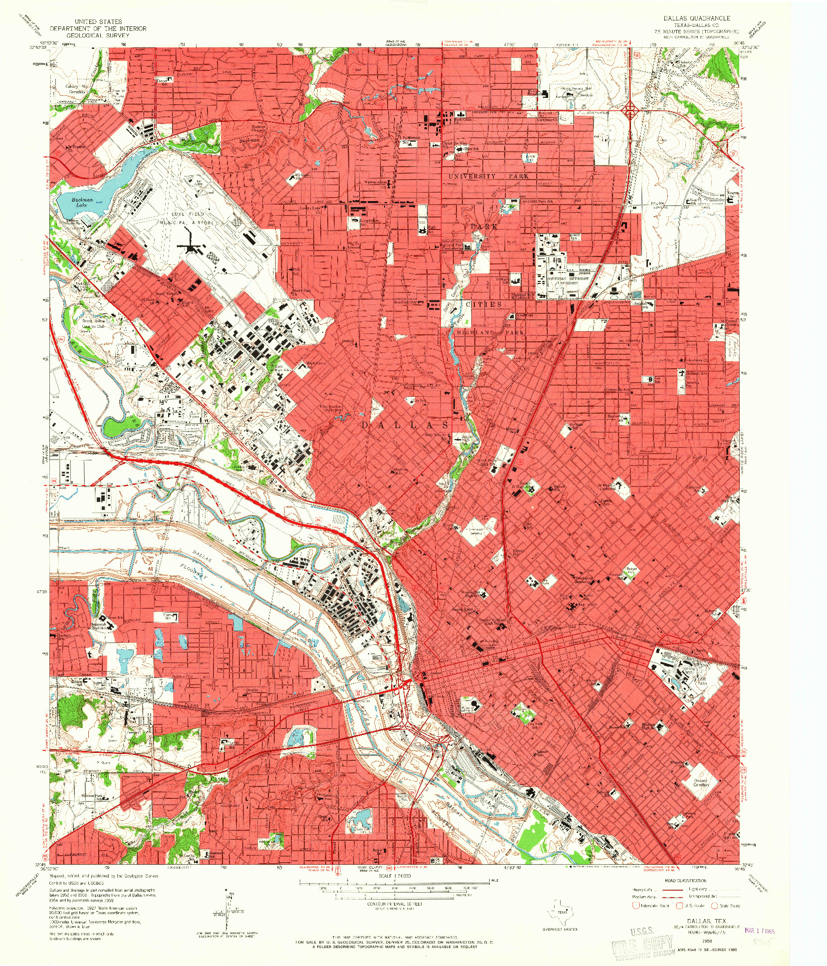 USGS 1:24000-SCALE QUADRANGLE FOR DALLAS, TX 1958