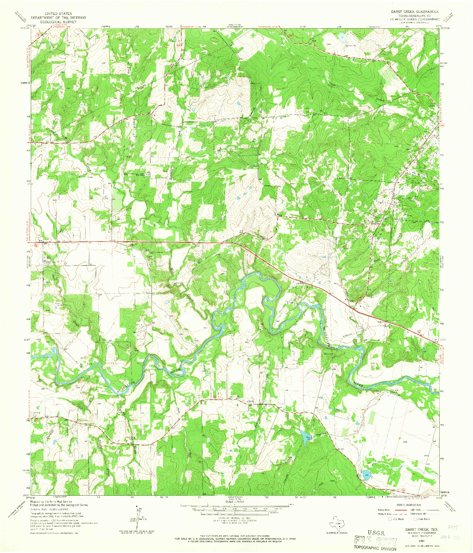 USGS 1:24000-SCALE QUADRANGLE FOR DARST CREEK, TX 1964