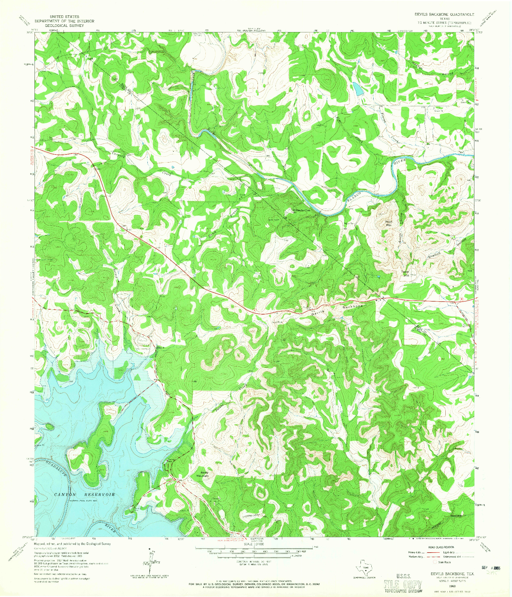 USGS 1:24000-SCALE QUADRANGLE FOR DEVILS BACKBONE, TX 1963