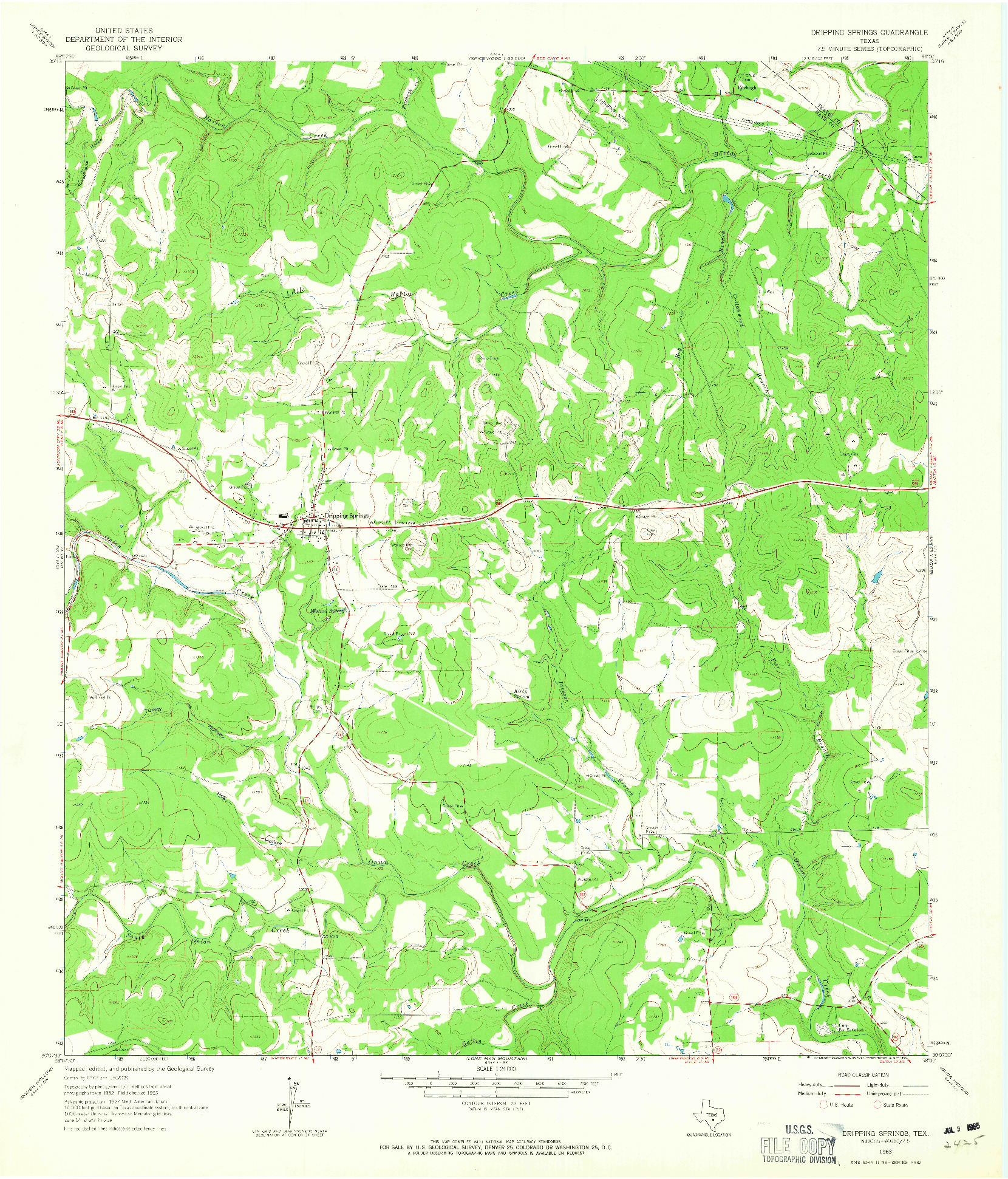 USGS 1:24000-SCALE QUADRANGLE FOR DRIPPING SPRINGS, TX 1963