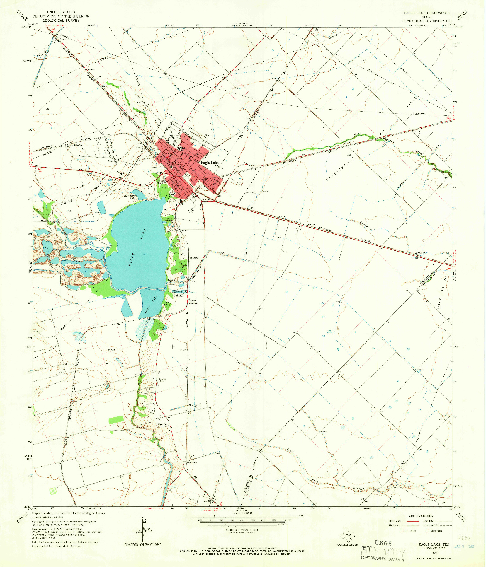 USGS 1:24000-SCALE QUADRANGLE FOR EAGLE LAKE, TX 1963