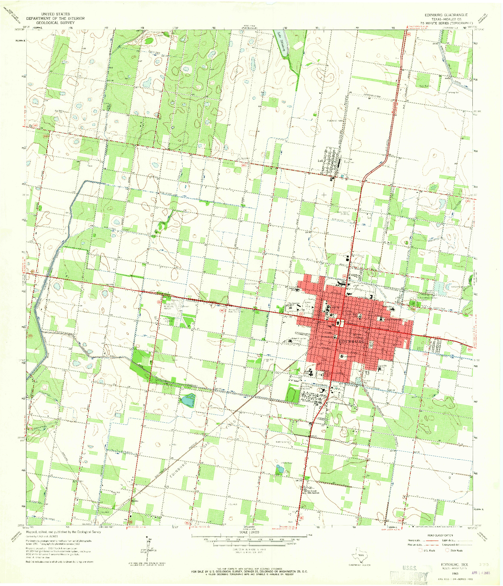 USGS 1:24000-SCALE QUADRANGLE FOR EDINBURG, TX 1963