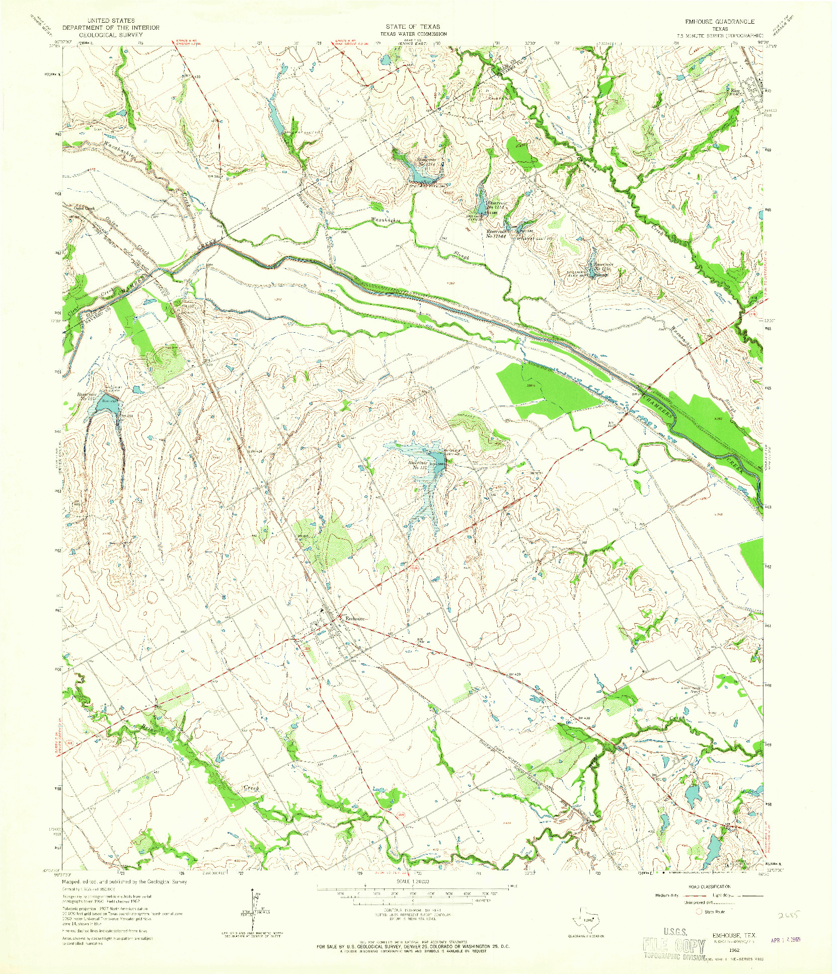 USGS 1:24000-SCALE QUADRANGLE FOR EMHOUSE, TX 1962