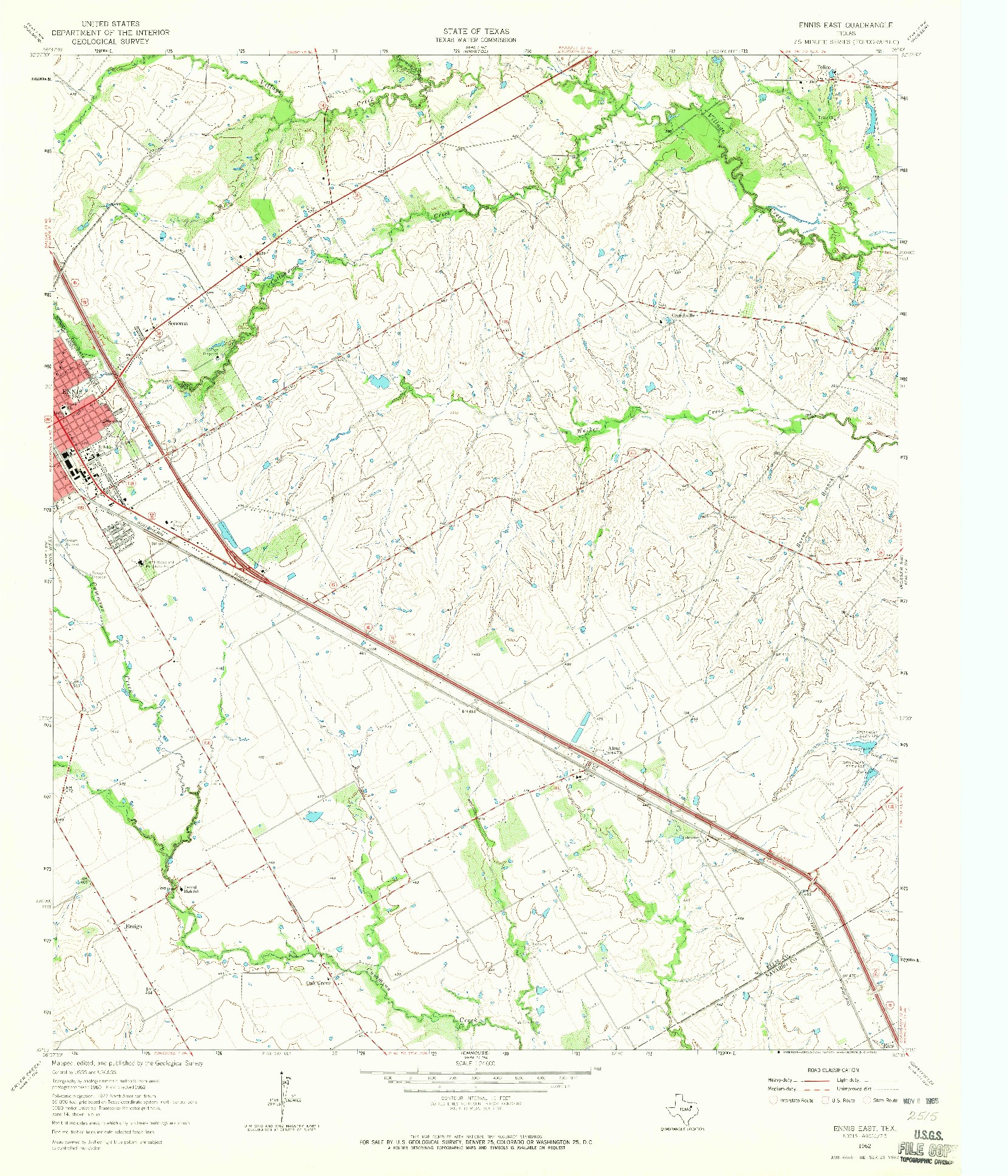 USGS 1:24000-SCALE QUADRANGLE FOR ENNIS EAST, TX 1962