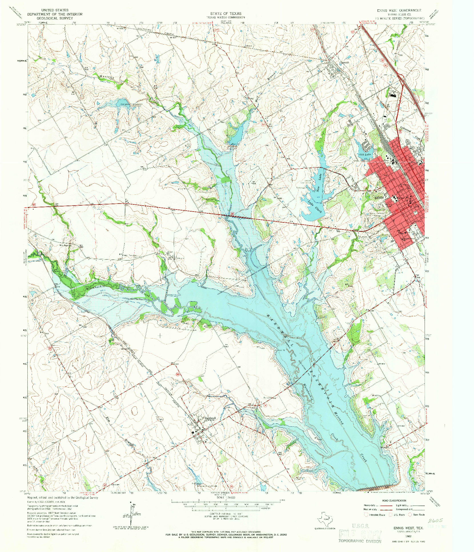 USGS 1:24000-SCALE QUADRANGLE FOR ENNIS WEST, TX 1962