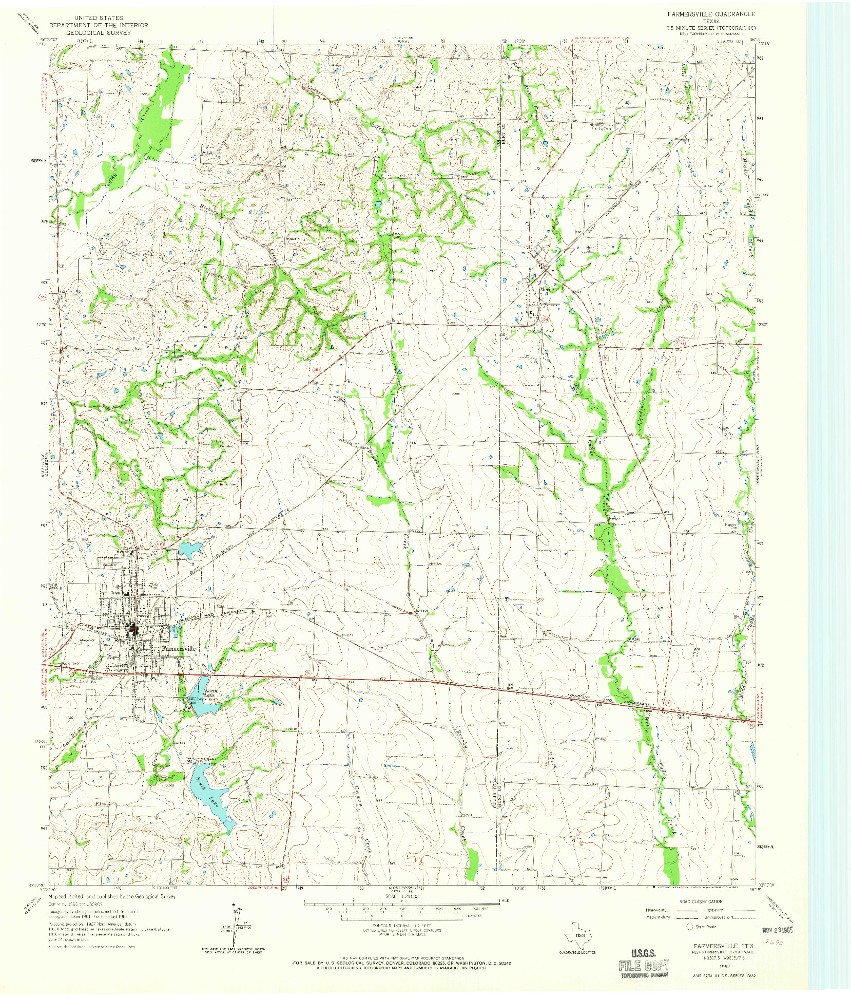 USGS 1:24000-SCALE QUADRANGLE FOR FARMERSVILLE, TX 1962