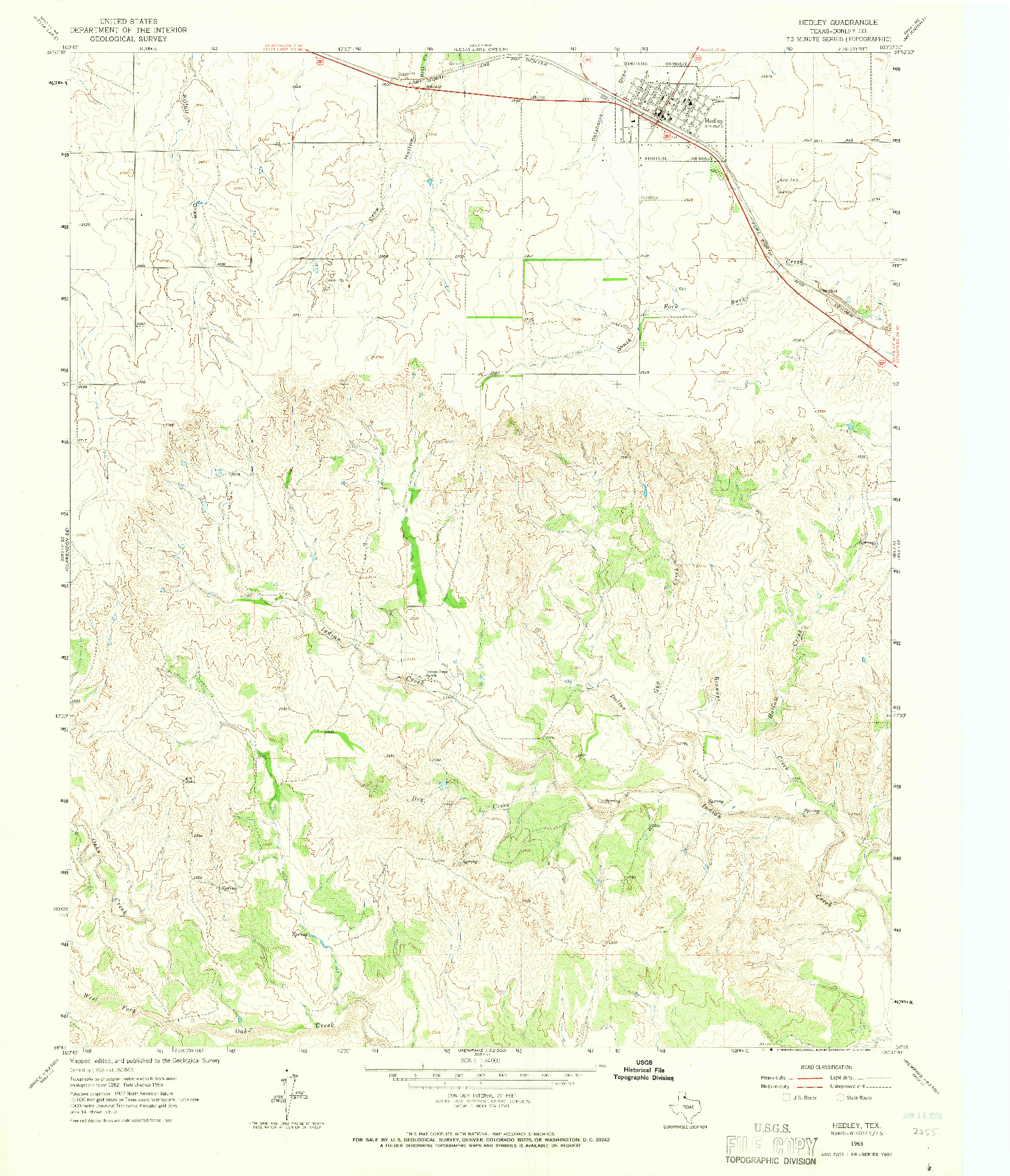 USGS 1:24000-SCALE QUADRANGLE FOR HEDLEY, TX 1963