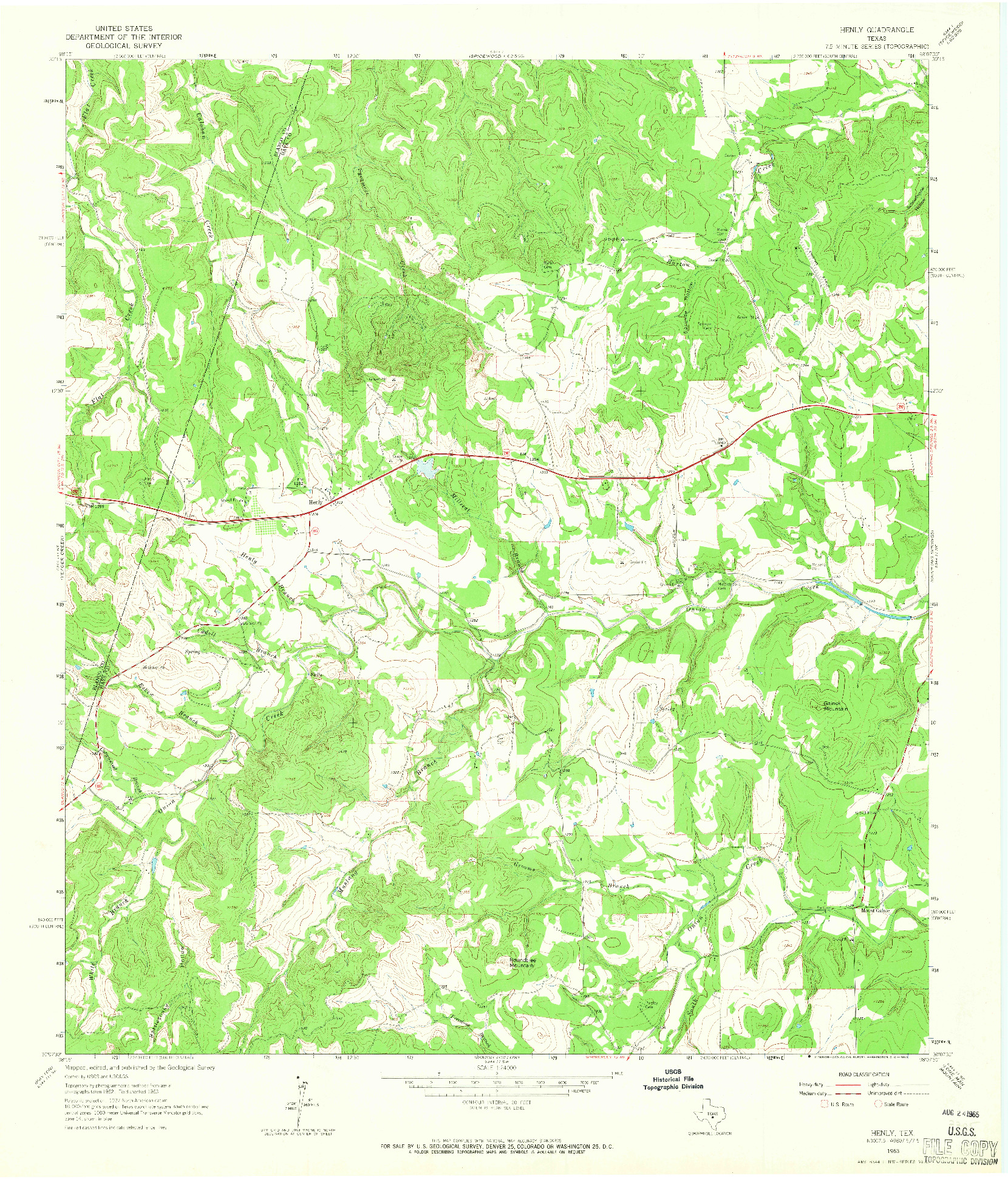 USGS 1:24000-SCALE QUADRANGLE FOR HENLY, TX 1963
