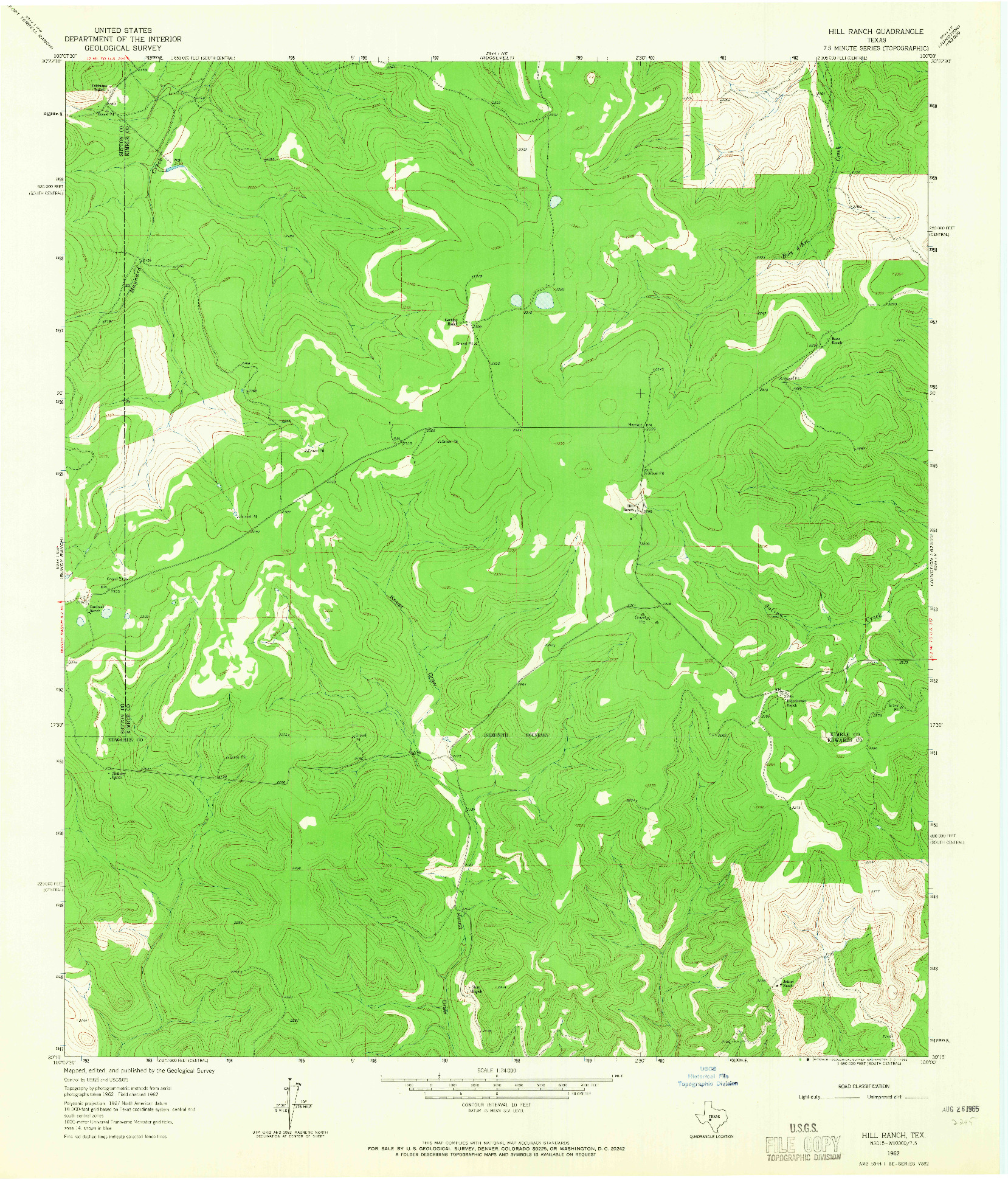 USGS 1:24000-SCALE QUADRANGLE FOR HILL RANCH, TX 1962