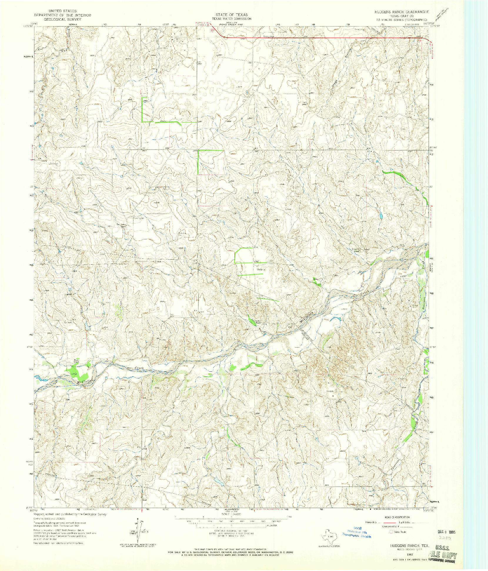 USGS 1:24000-SCALE QUADRANGLE FOR HUDGENS RANCH, TX 1962