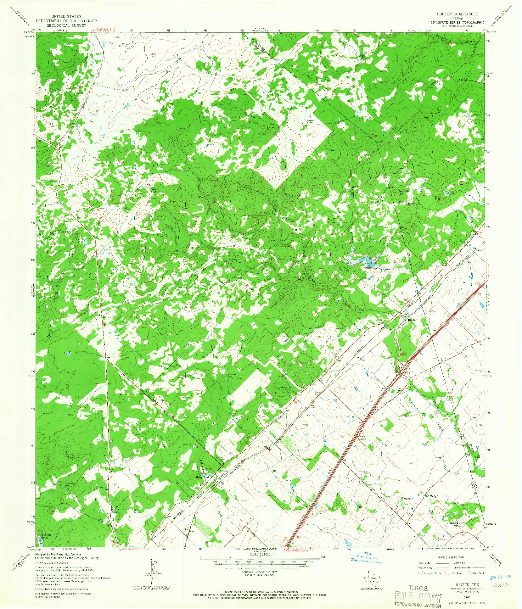 USGS 1:24000-SCALE QUADRANGLE FOR HUNTER, TX 1964