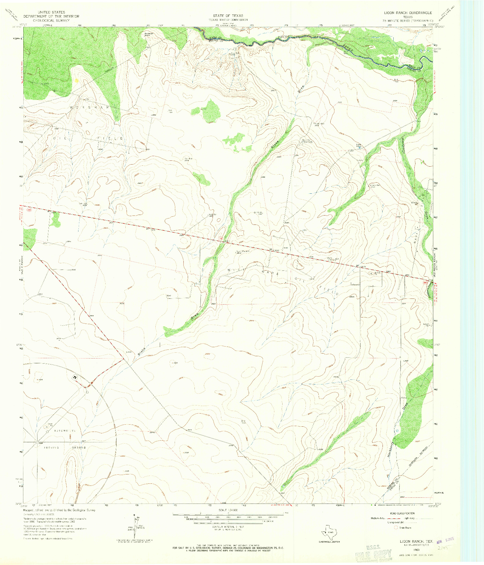 USGS 1:24000-SCALE QUADRANGLE FOR LIGON RANCH, TX 1963