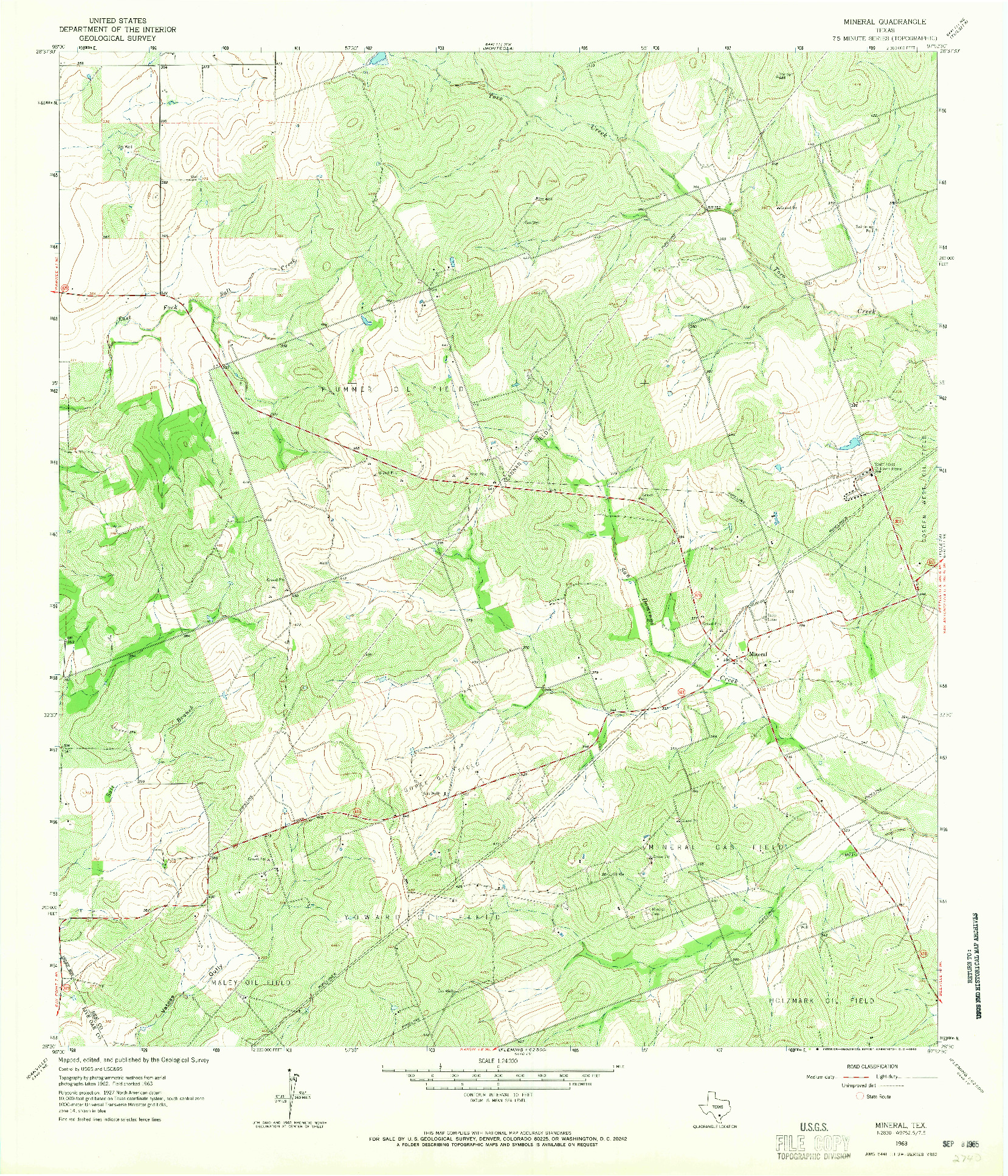 USGS 1:24000-SCALE QUADRANGLE FOR MINERAL, TX 1963