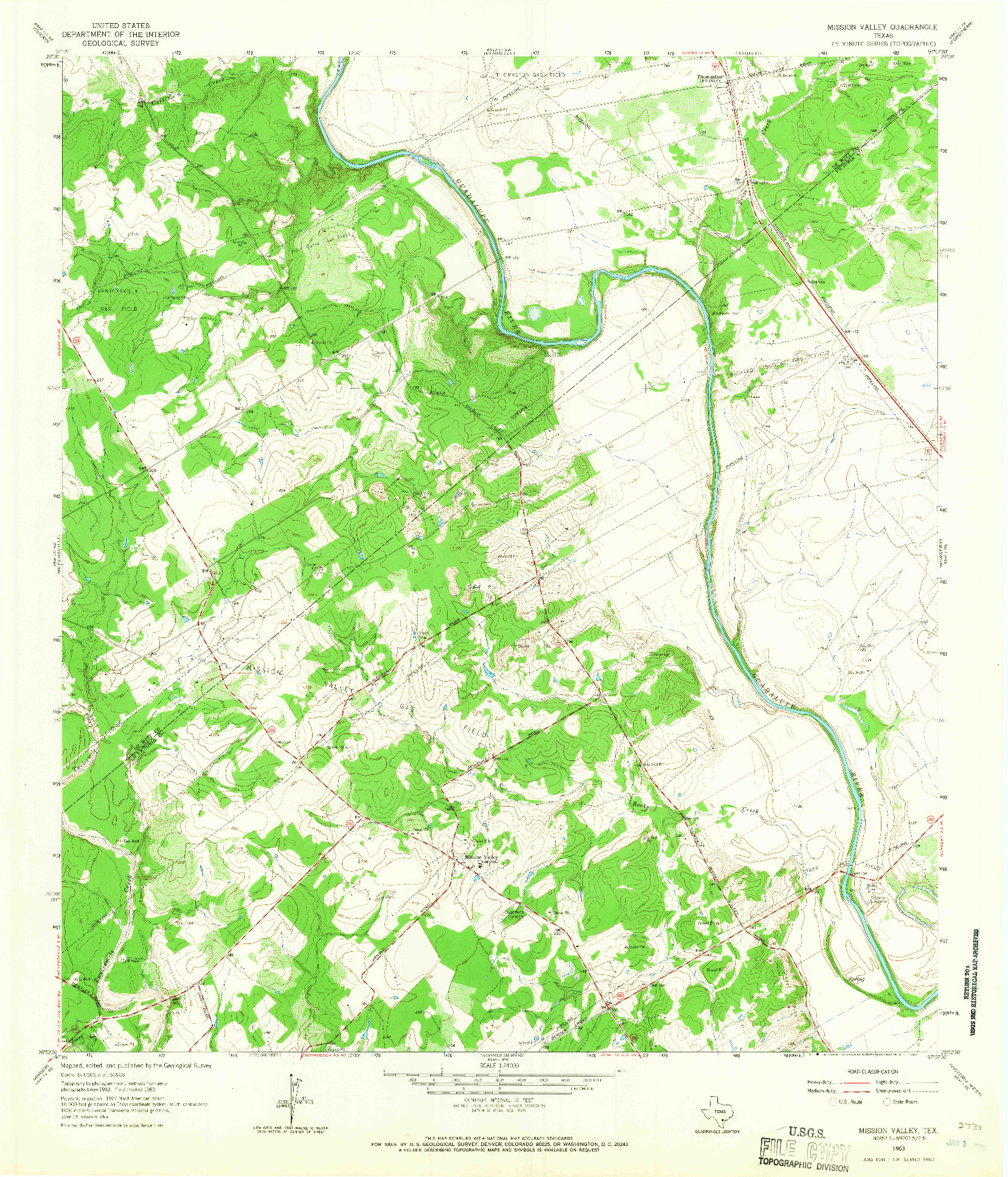 USGS 1:24000-SCALE QUADRANGLE FOR MISSION VALLEY, TX 1963