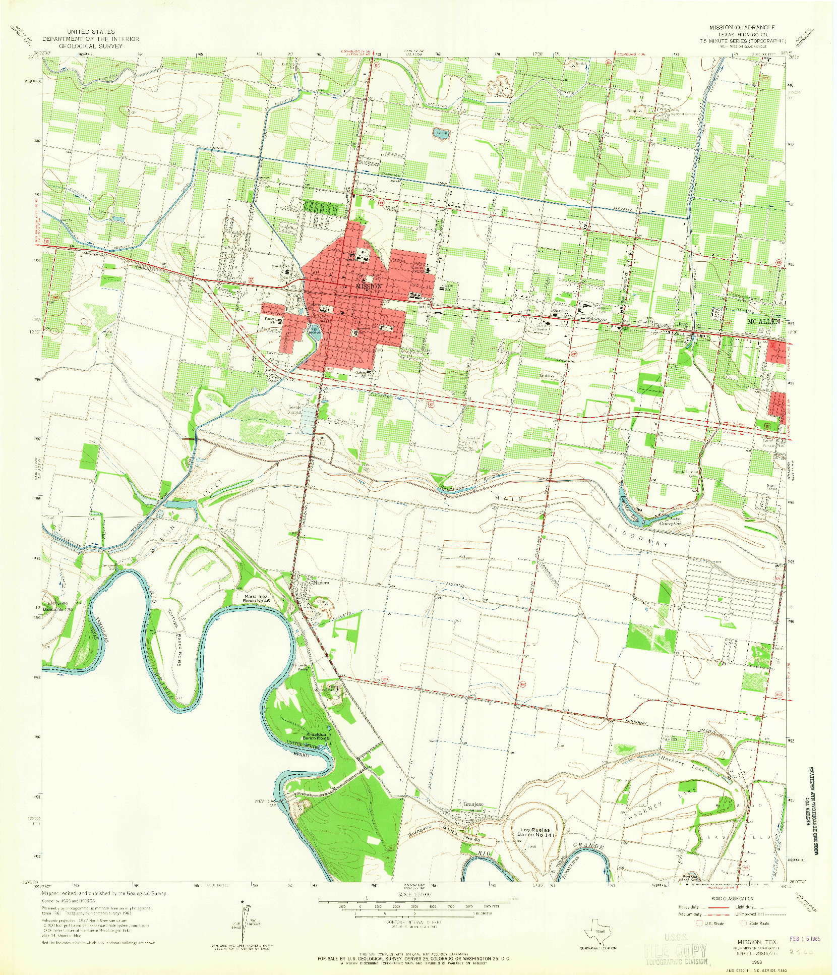 USGS 1:24000-SCALE QUADRANGLE FOR MISSION, TX 1963