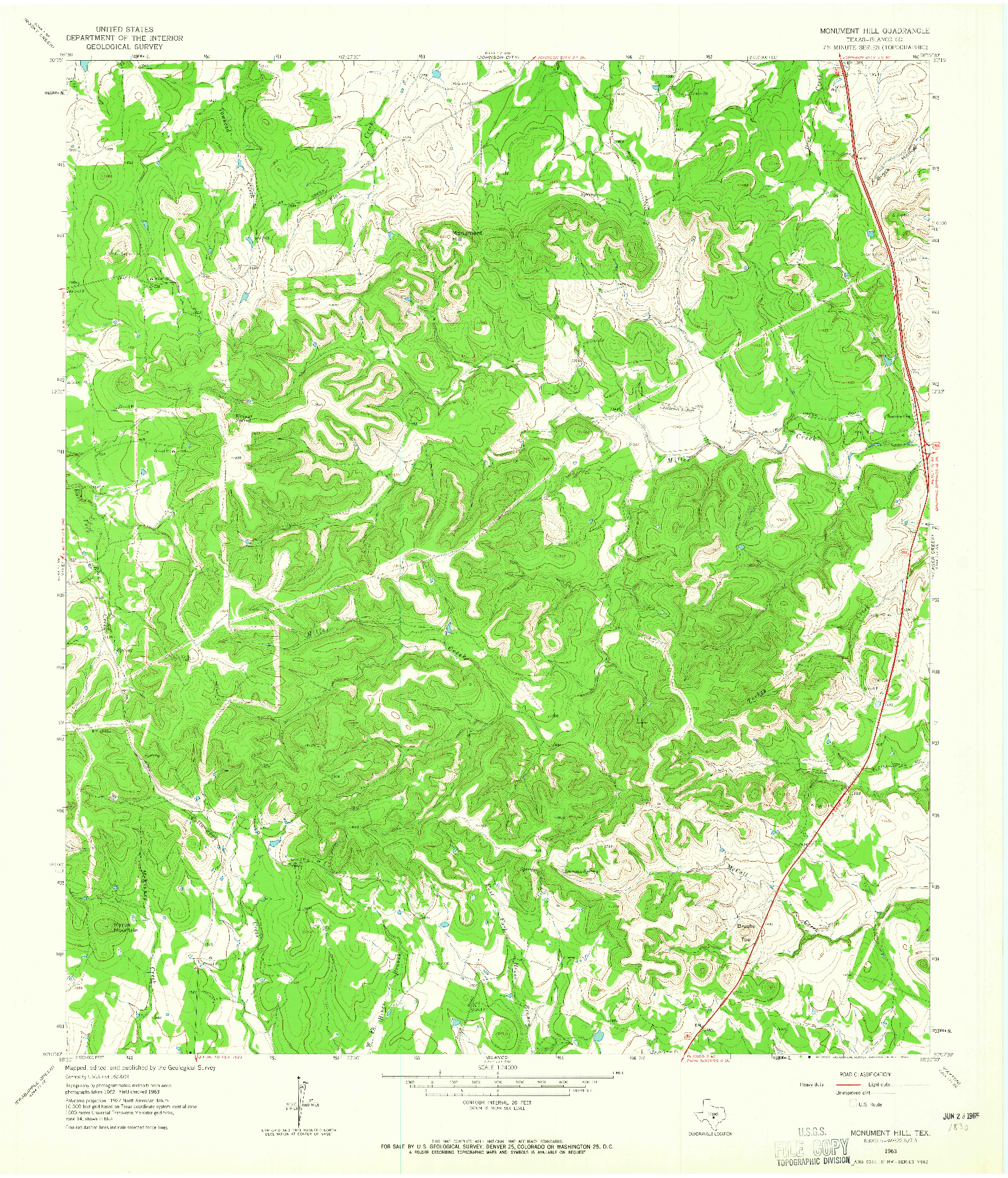 USGS 1:24000-SCALE QUADRANGLE FOR MONUMENT HILL, TX 1963