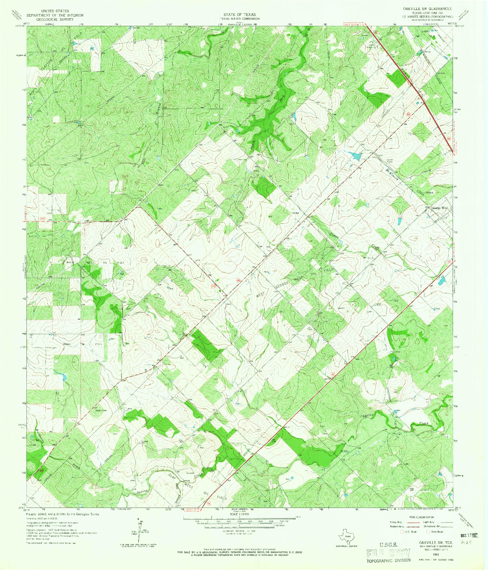 USGS 1:24000-SCALE QUADRANGLE FOR OAKVILLE SW, TX 1963