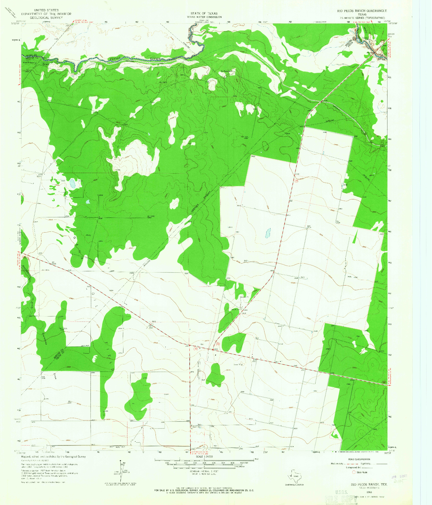 USGS 1:24000-SCALE QUADRANGLE FOR RIO PECOS RANCH, TX 1963