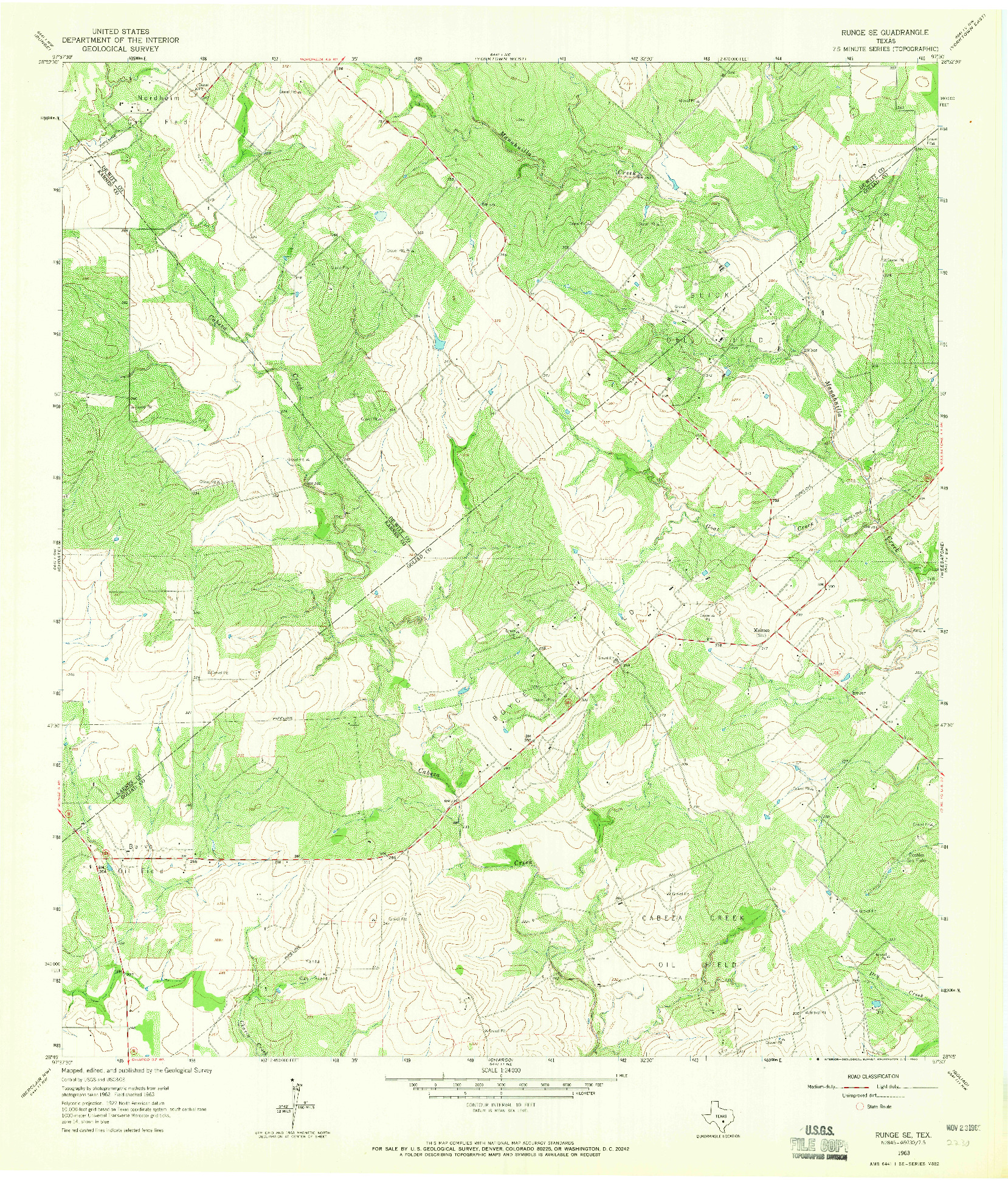 USGS 1:24000-SCALE QUADRANGLE FOR RUNGE SE, TX 1963