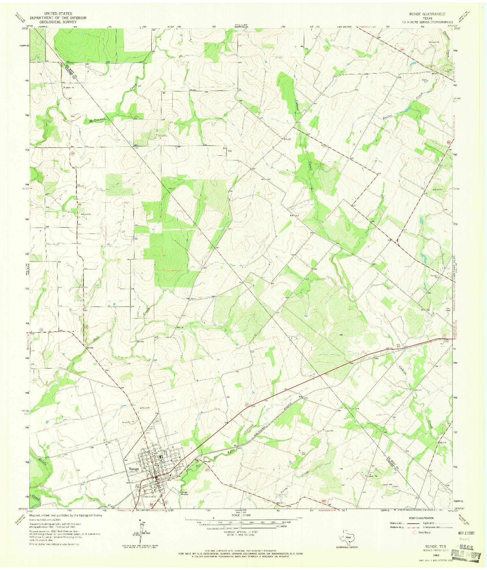 USGS 1:24000-SCALE QUADRANGLE FOR RUNGE, TX 1963