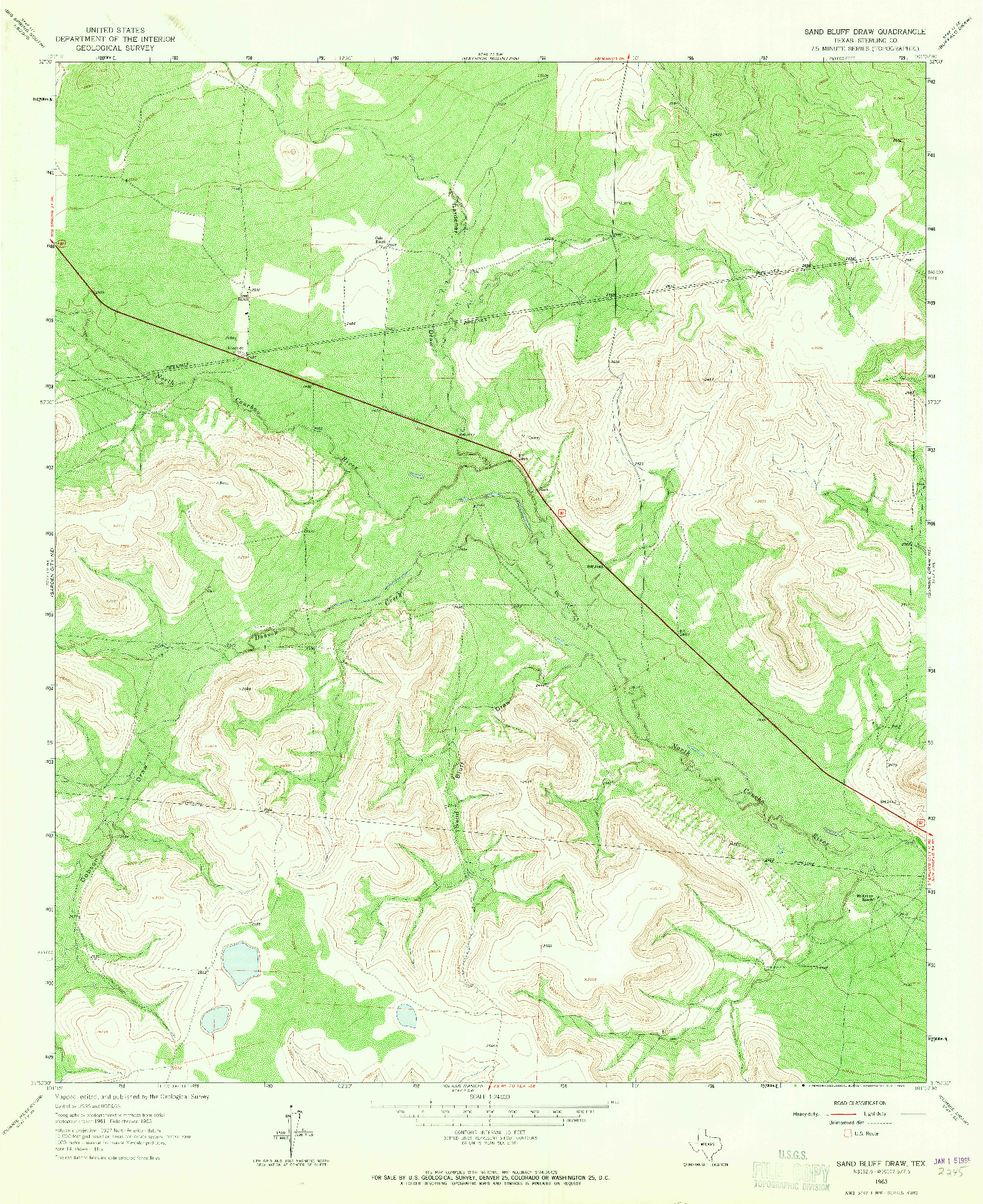 USGS 1:24000-SCALE QUADRANGLE FOR SAND BLUFF DRAW, TX 1963