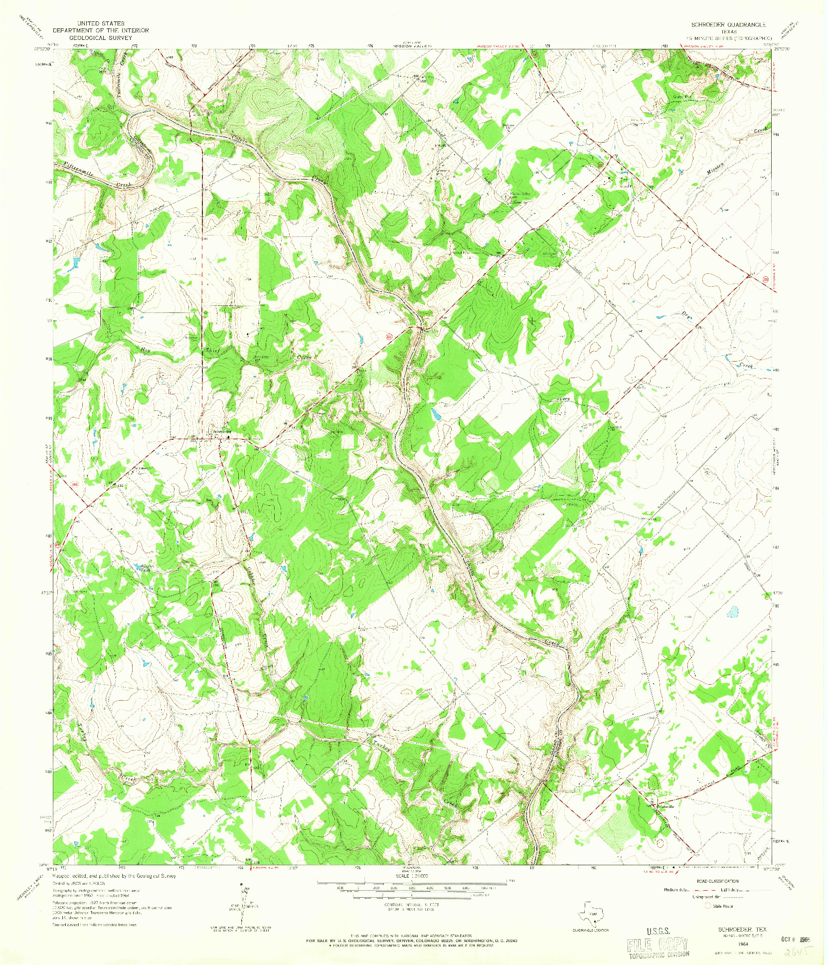 USGS 1:24000-SCALE QUADRANGLE FOR SCHROEDER, TX 1964
