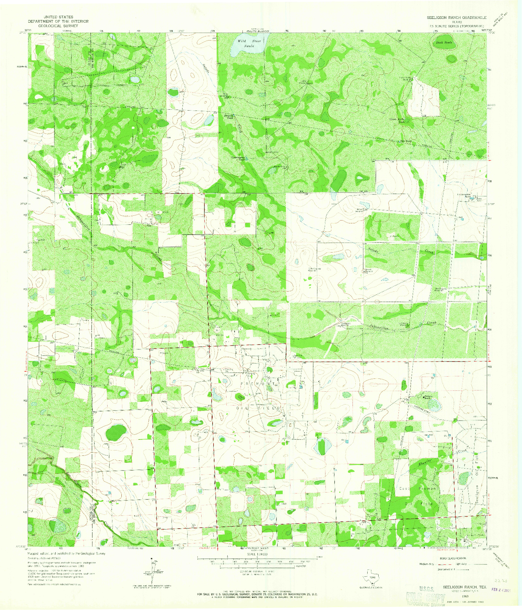 USGS 1:24000-SCALE QUADRANGLE FOR SEELIGSON RANCH, TX 1963