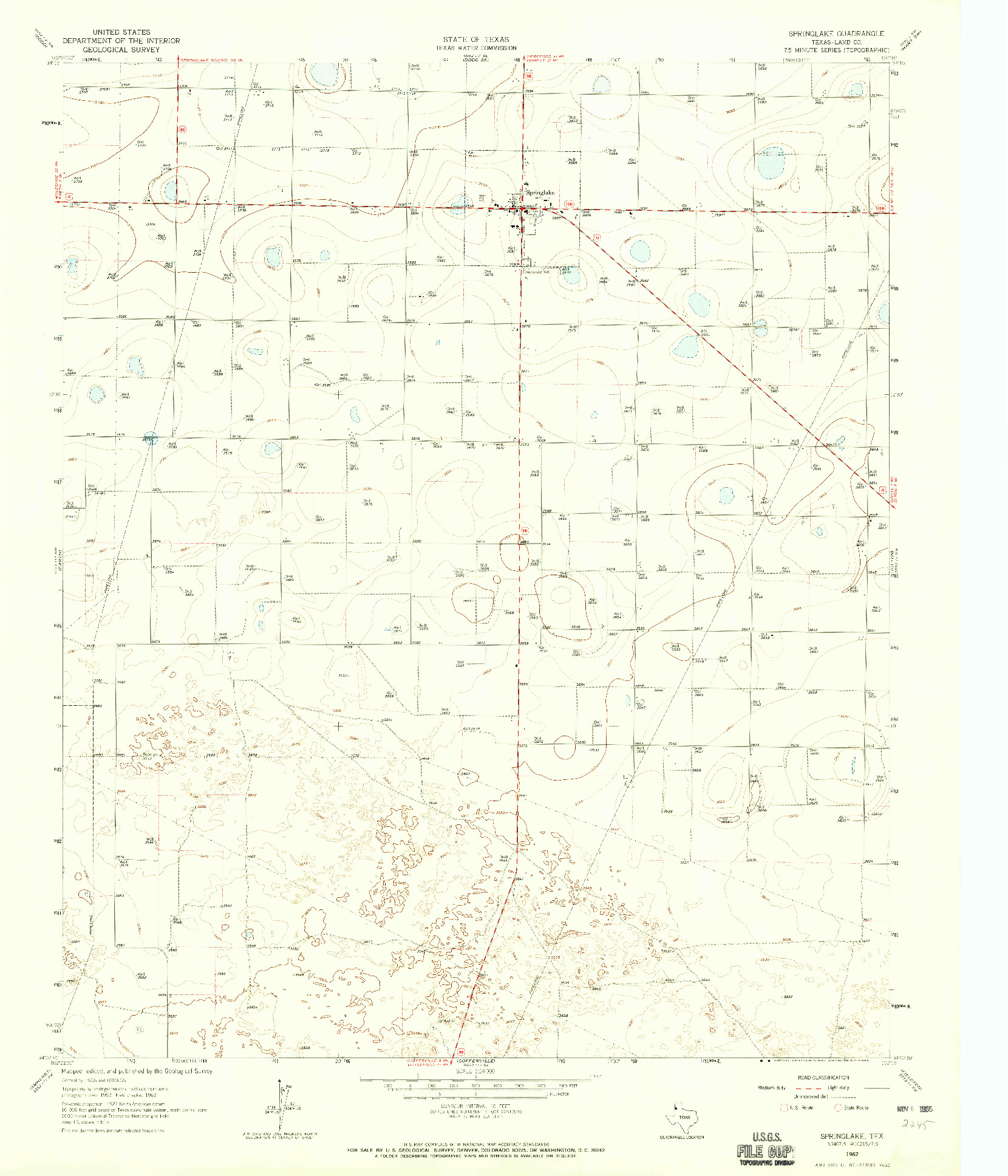 USGS 1:24000-SCALE QUADRANGLE FOR SPRINGLAKE, TX 1962