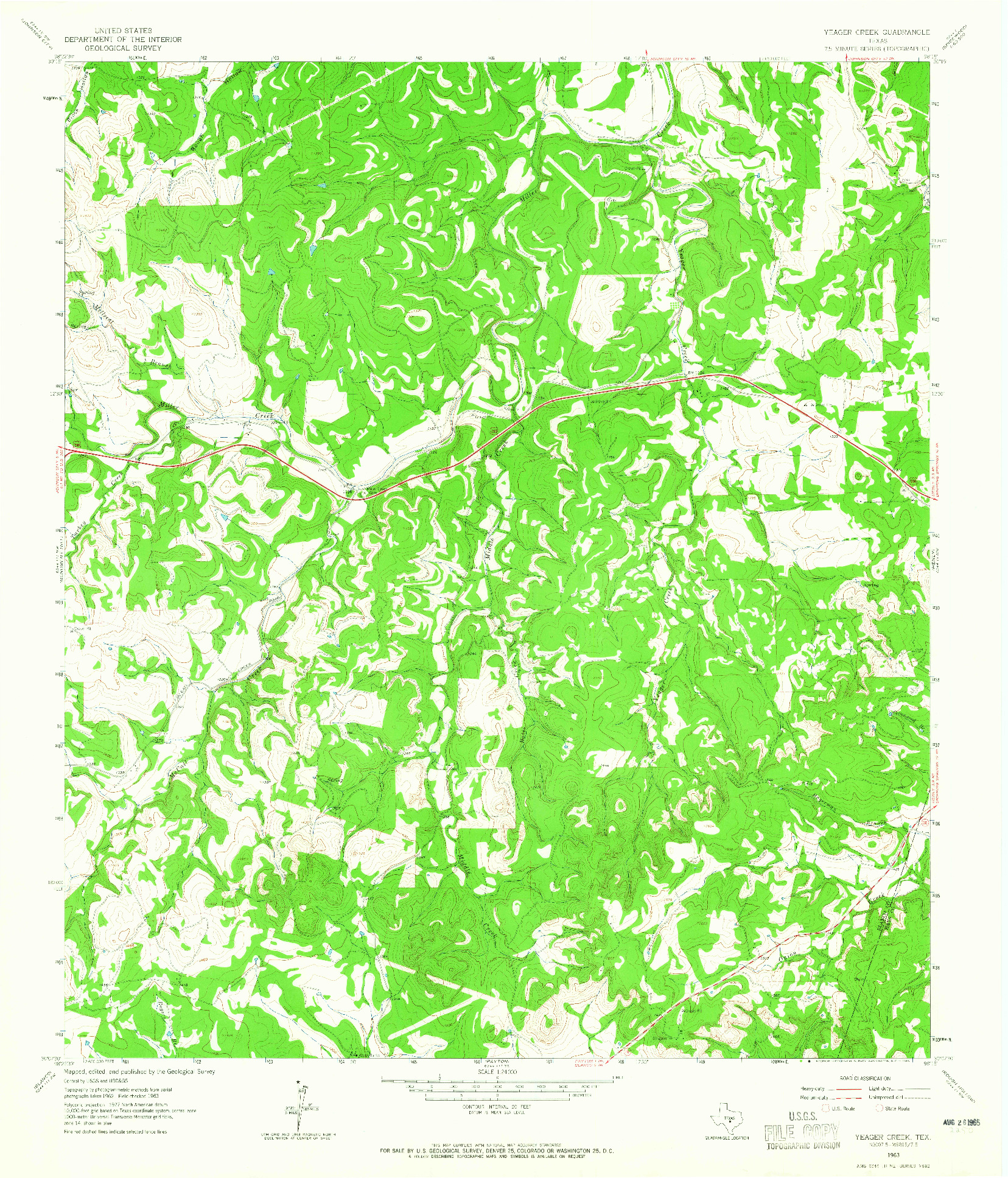 USGS 1:24000-SCALE QUADRANGLE FOR YEAGER CREEK, TX 1963