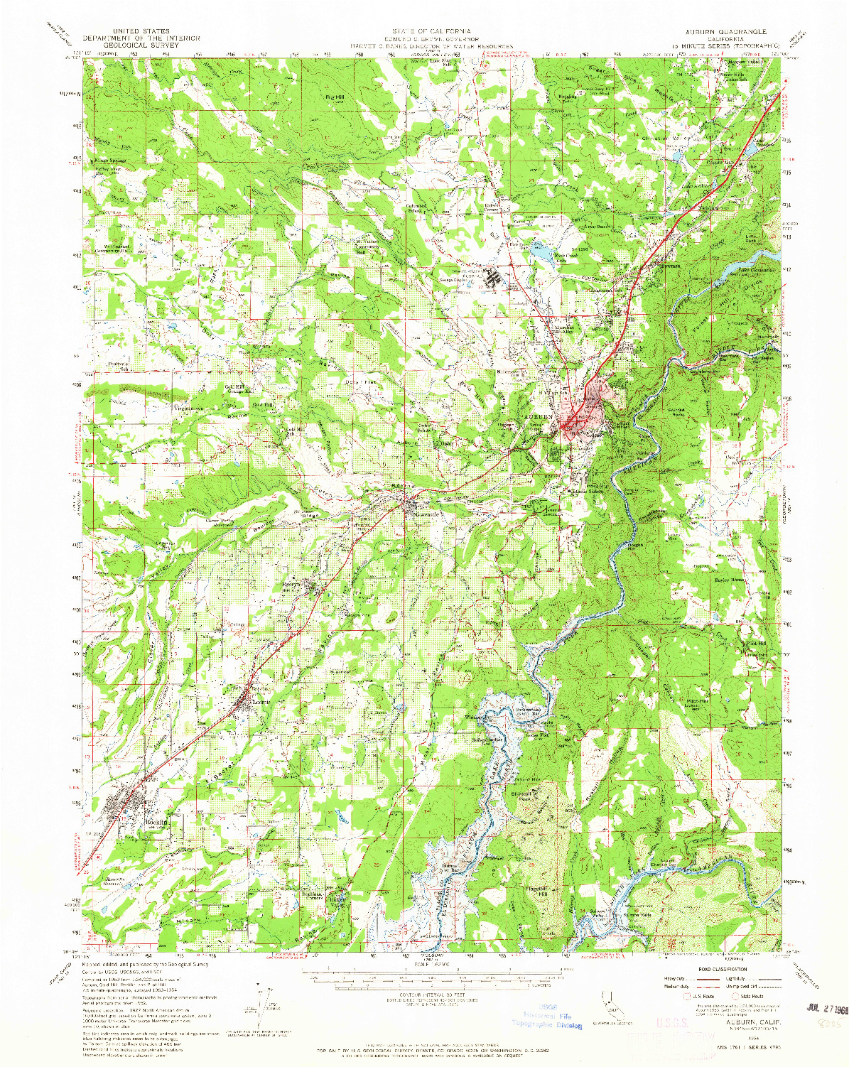 USGS 1:62500-SCALE QUADRANGLE FOR AUBURN, CA 1954