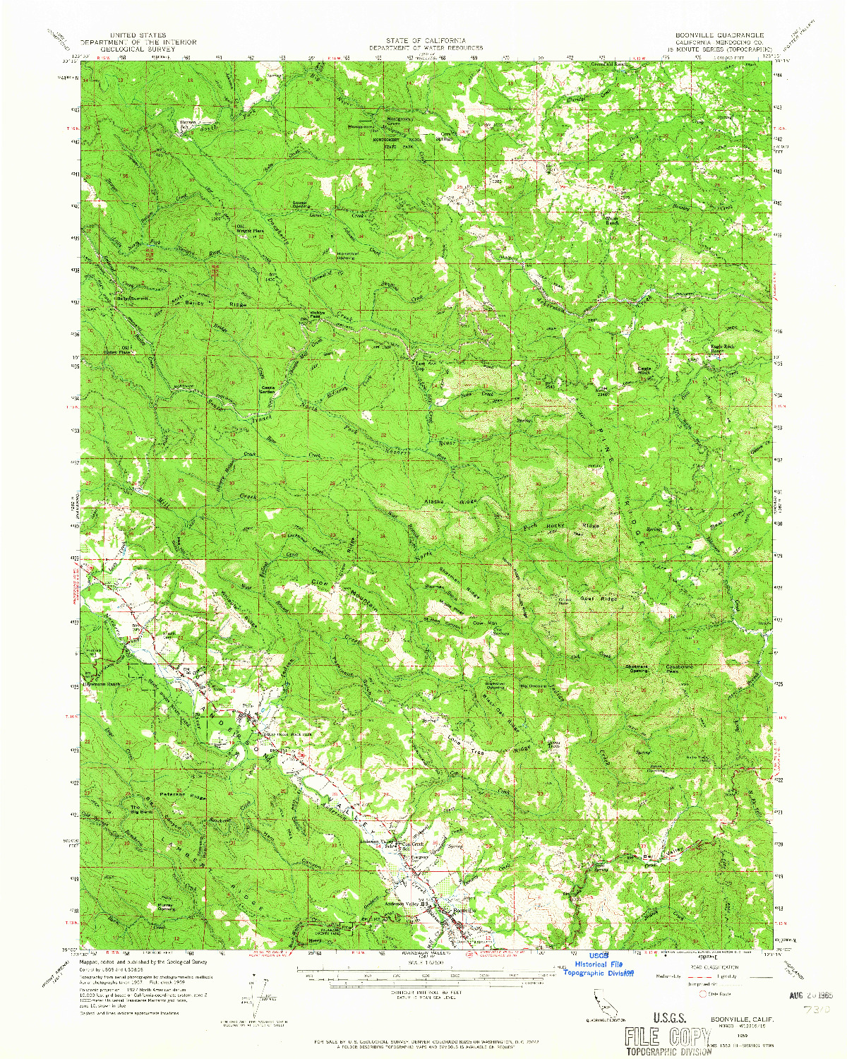 USGS 1:62500-SCALE QUADRANGLE FOR BOONVILLE, CA 1959