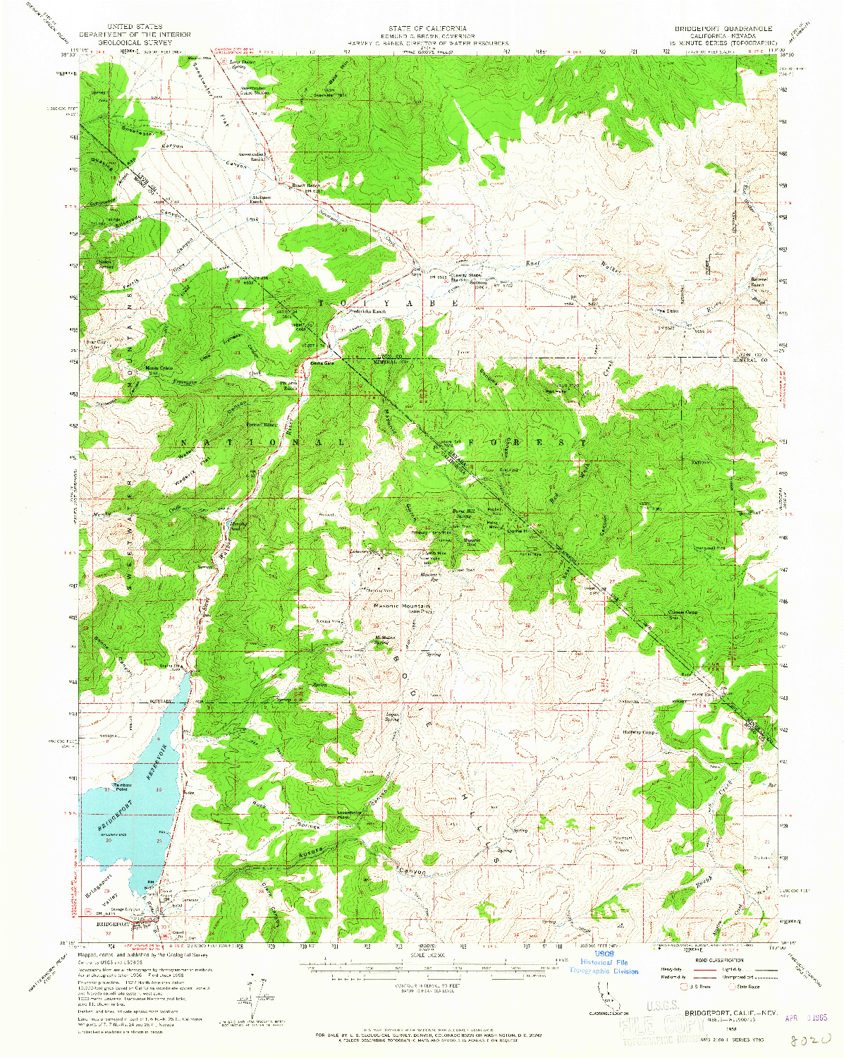 USGS 1:62500-SCALE QUADRANGLE FOR BRIDGEPORT, CA 1958