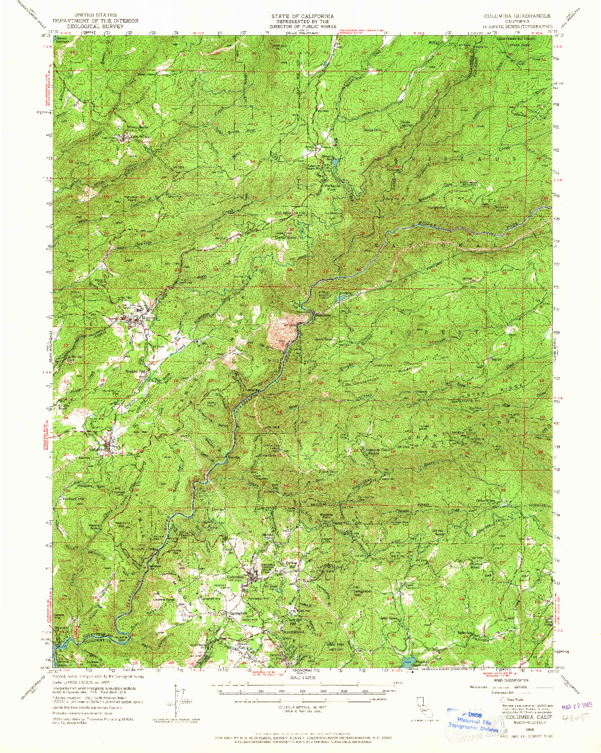 USGS 1:62500-SCALE QUADRANGLE FOR COLUMBIA, CA 1948