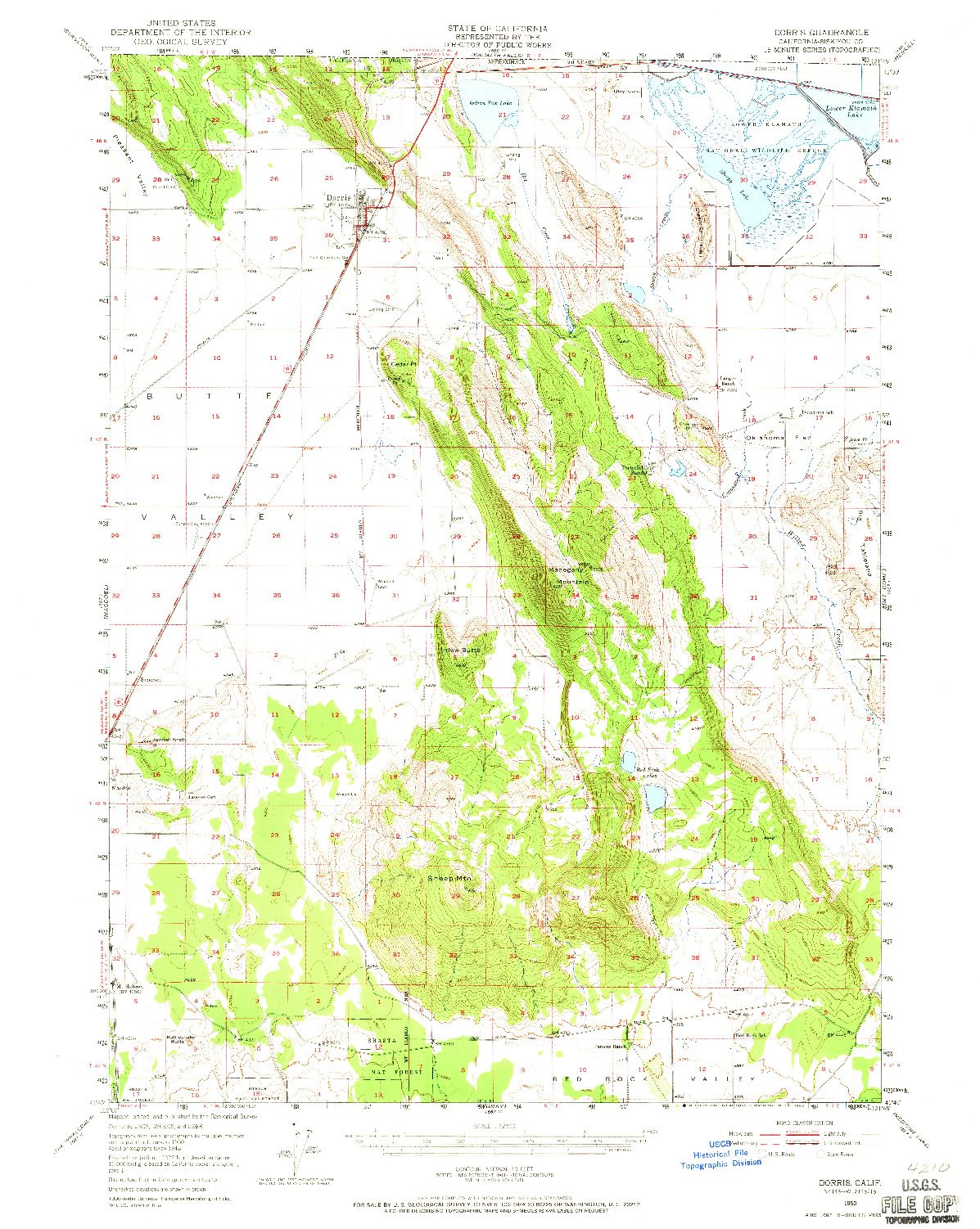 USGS 1:62500-SCALE QUADRANGLE FOR DORRIS, CA 1950