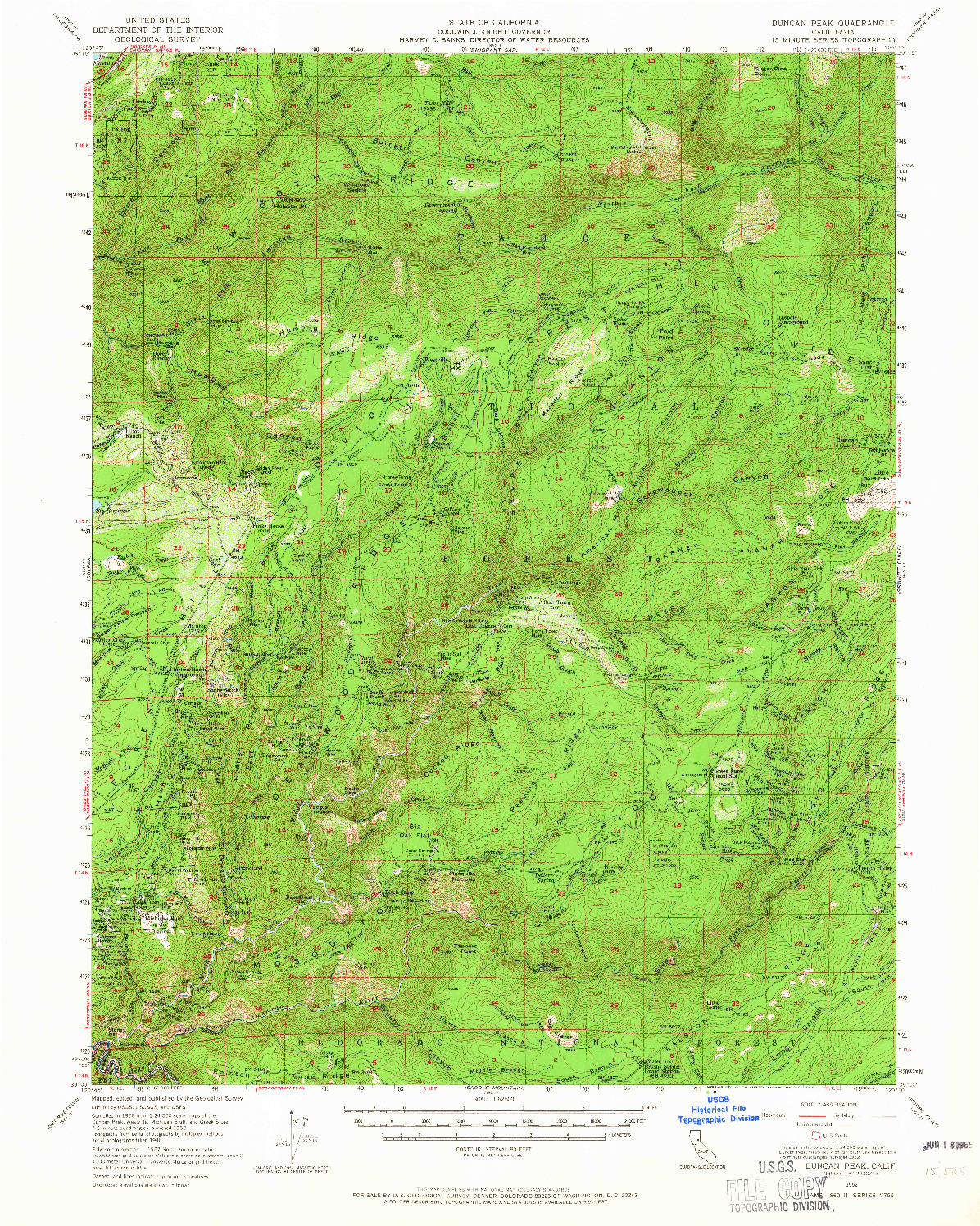 USGS 1:62500-SCALE QUADRANGLE FOR DUNCAN PEAK, CA 1952