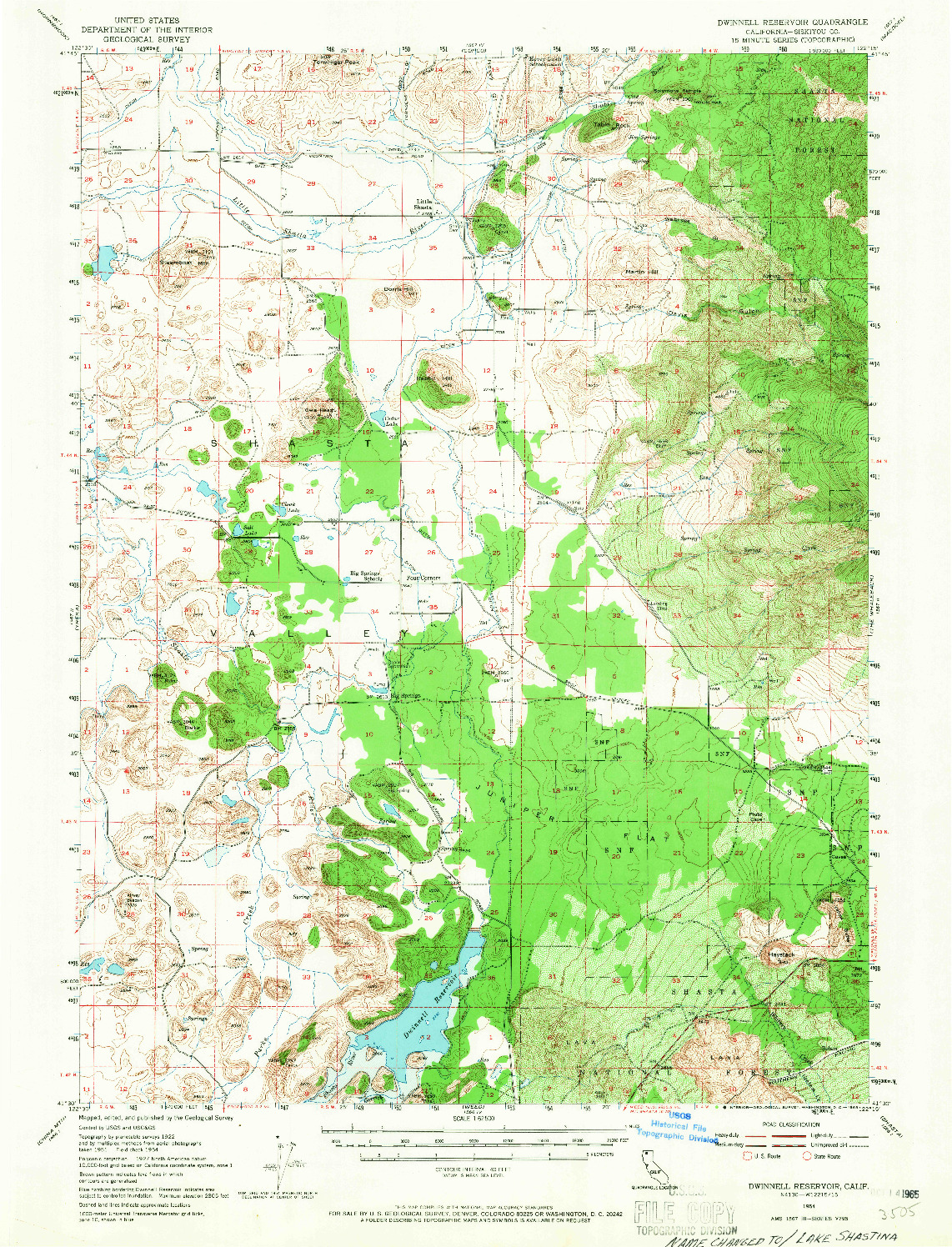 USGS 1:62500-SCALE QUADRANGLE FOR DWINNELL RESERVOIR, CA 1954