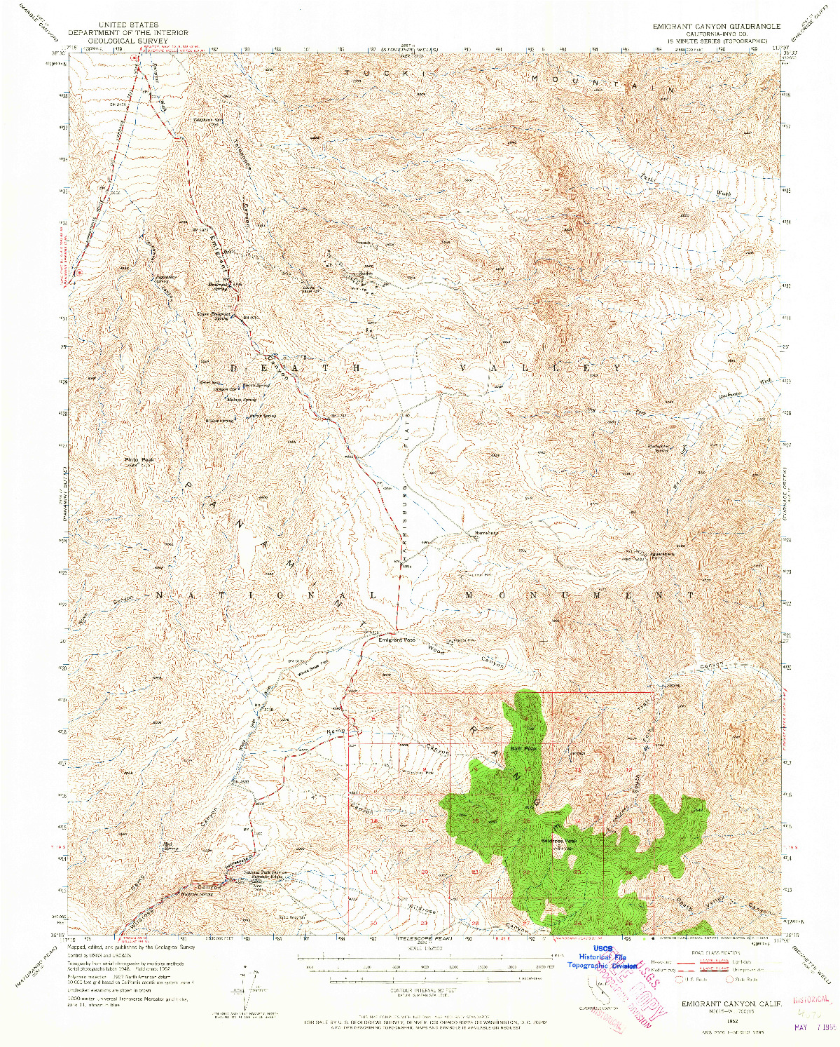 USGS 1:62500-SCALE QUADRANGLE FOR EMIGRANT CANYON, CA 1952