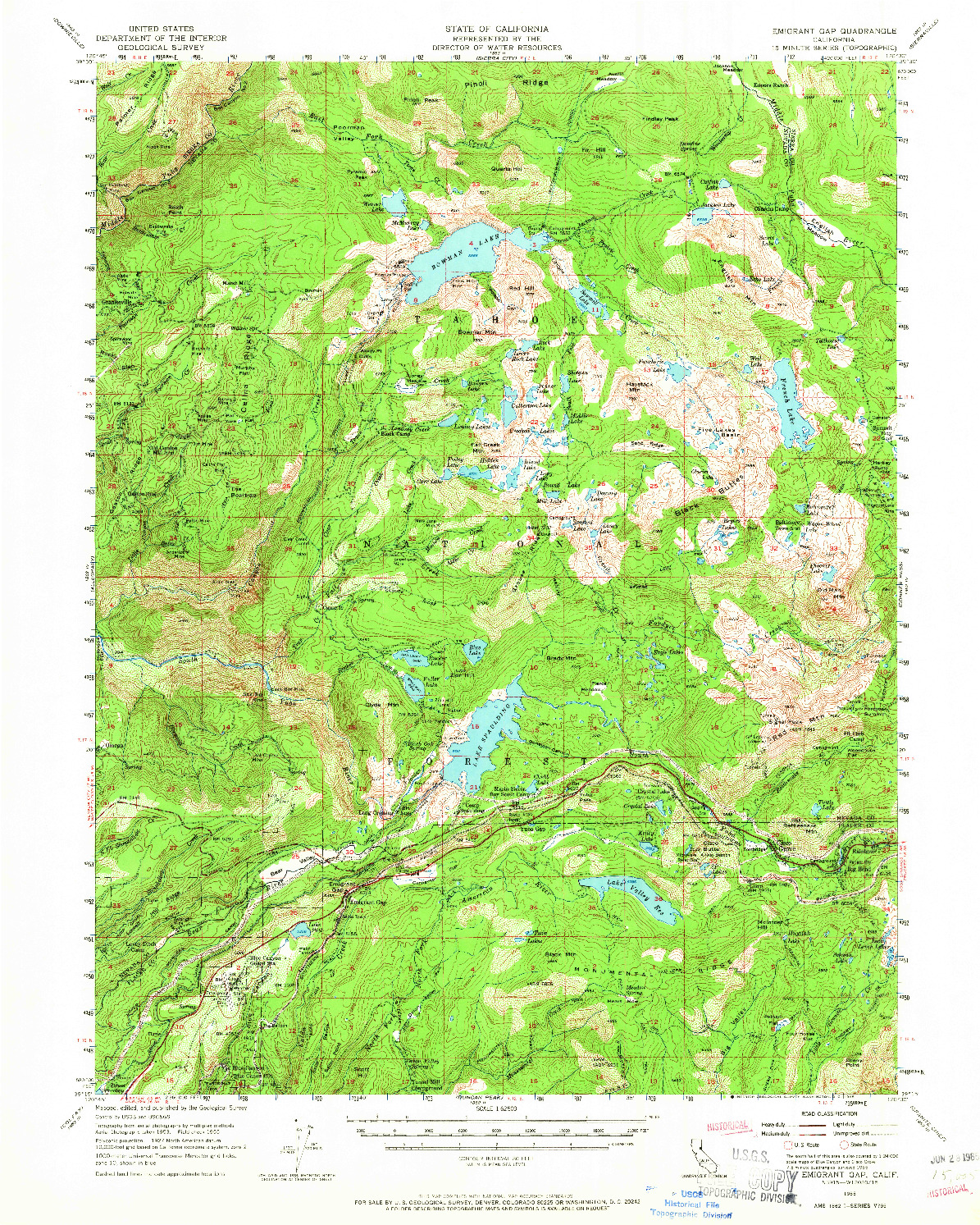 USGS 1:62500-SCALE QUADRANGLE FOR EMIGRANT GAP, CA 1955